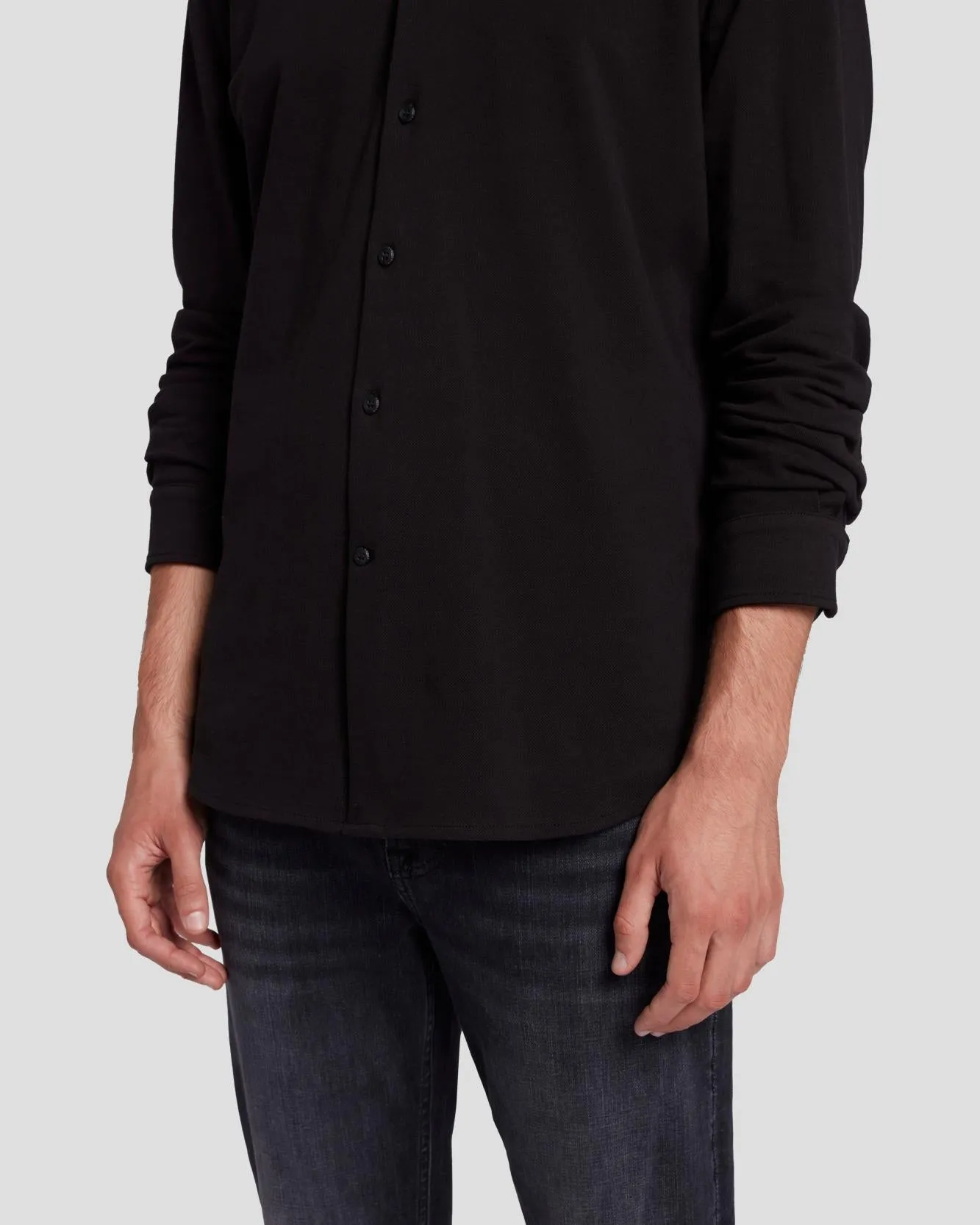 Pique Knit Button Down in Black