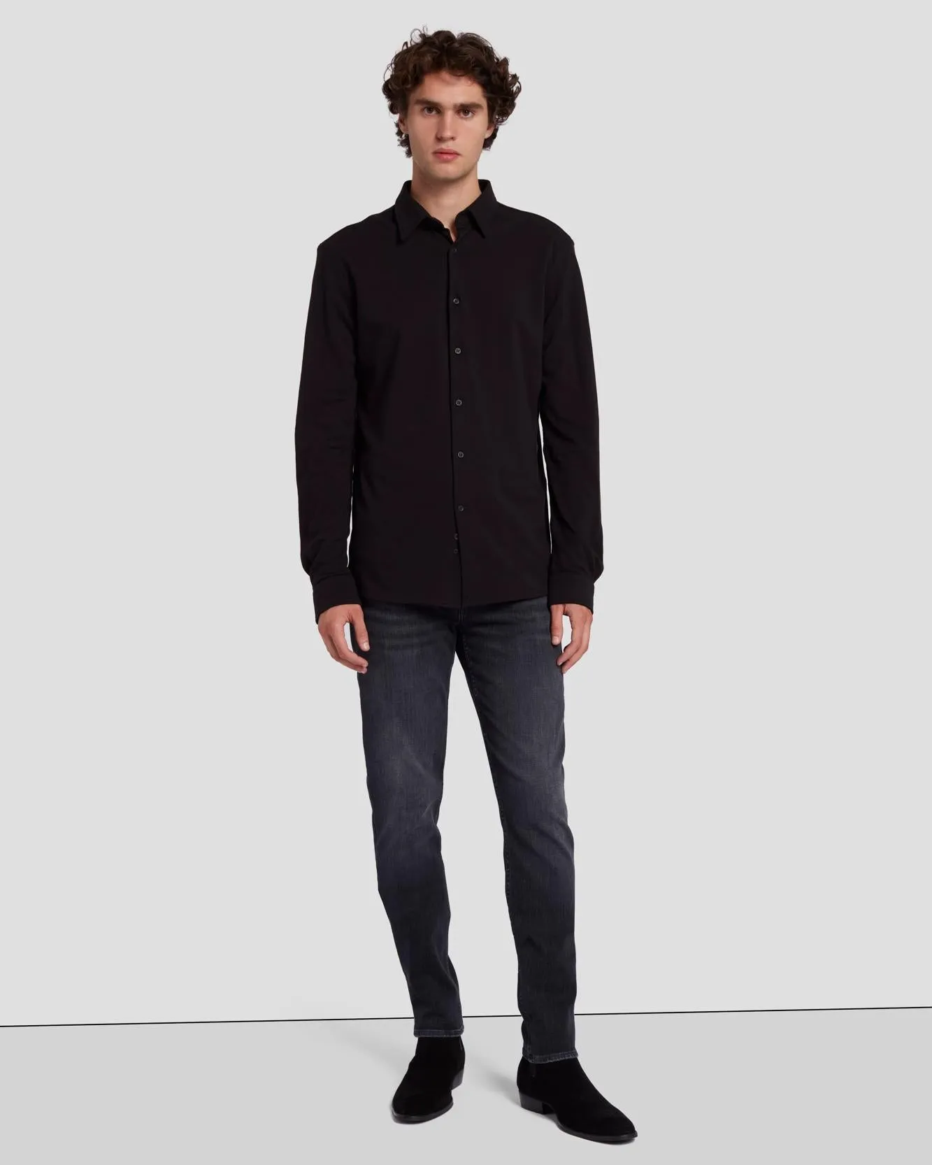 Pique Knit Button Down in Black