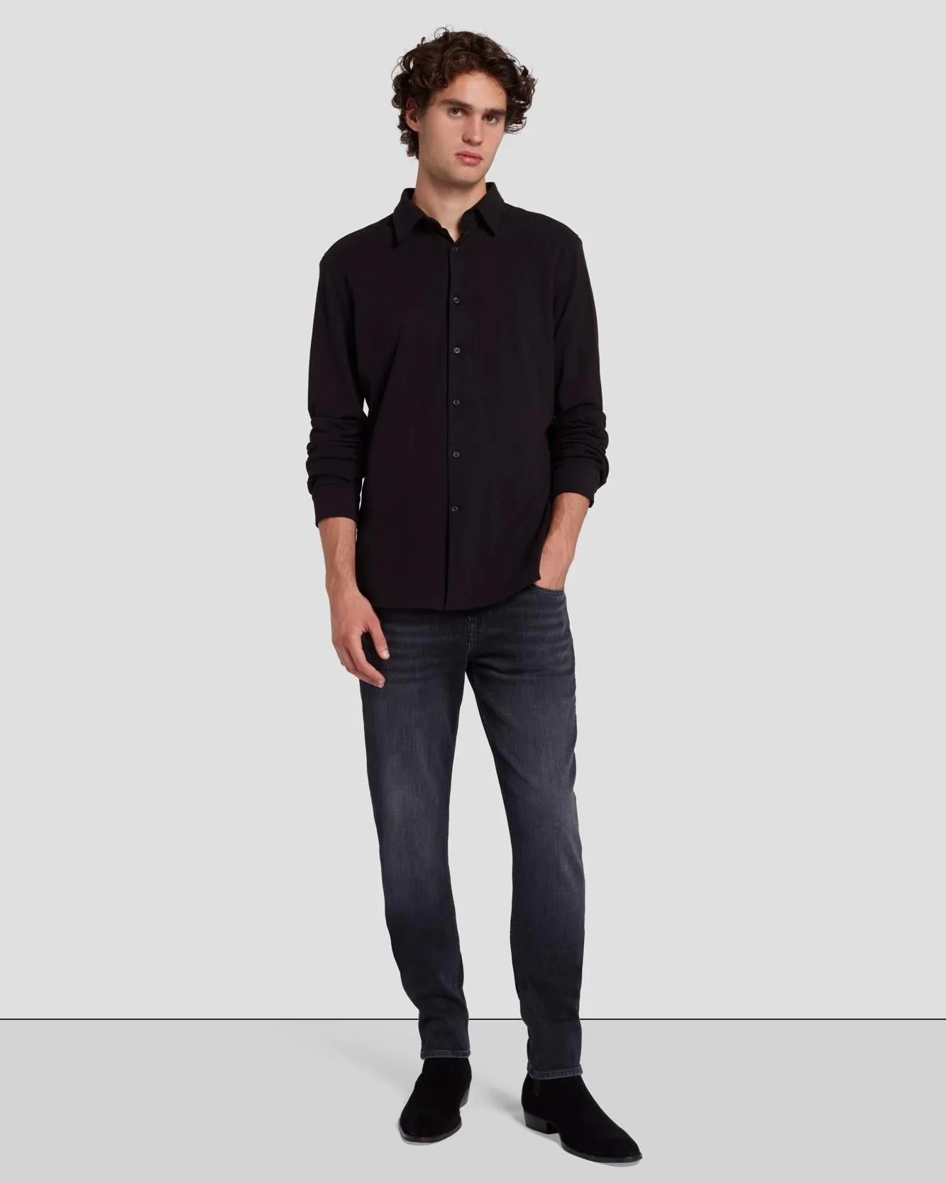 Pique Knit Button Down in Black