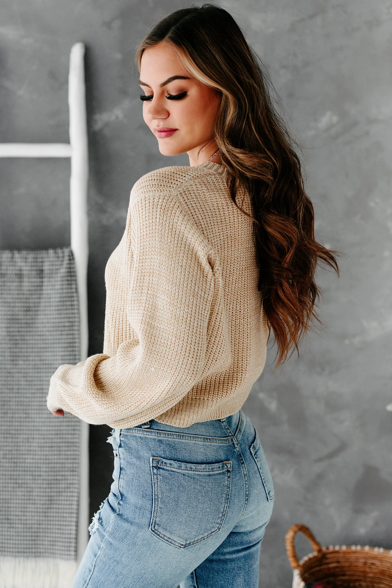 Playing Innocent Cropped Sweater (Beige)