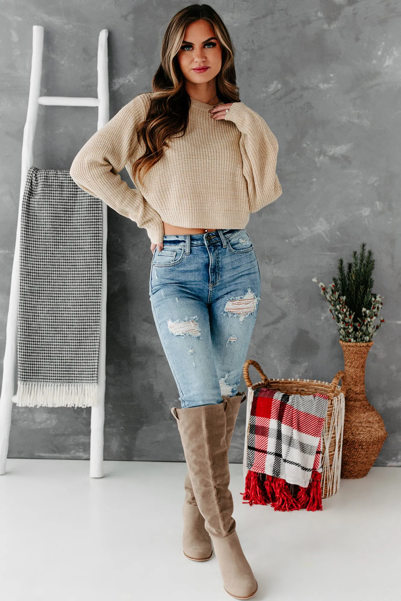 Playing Innocent Cropped Sweater (Beige)