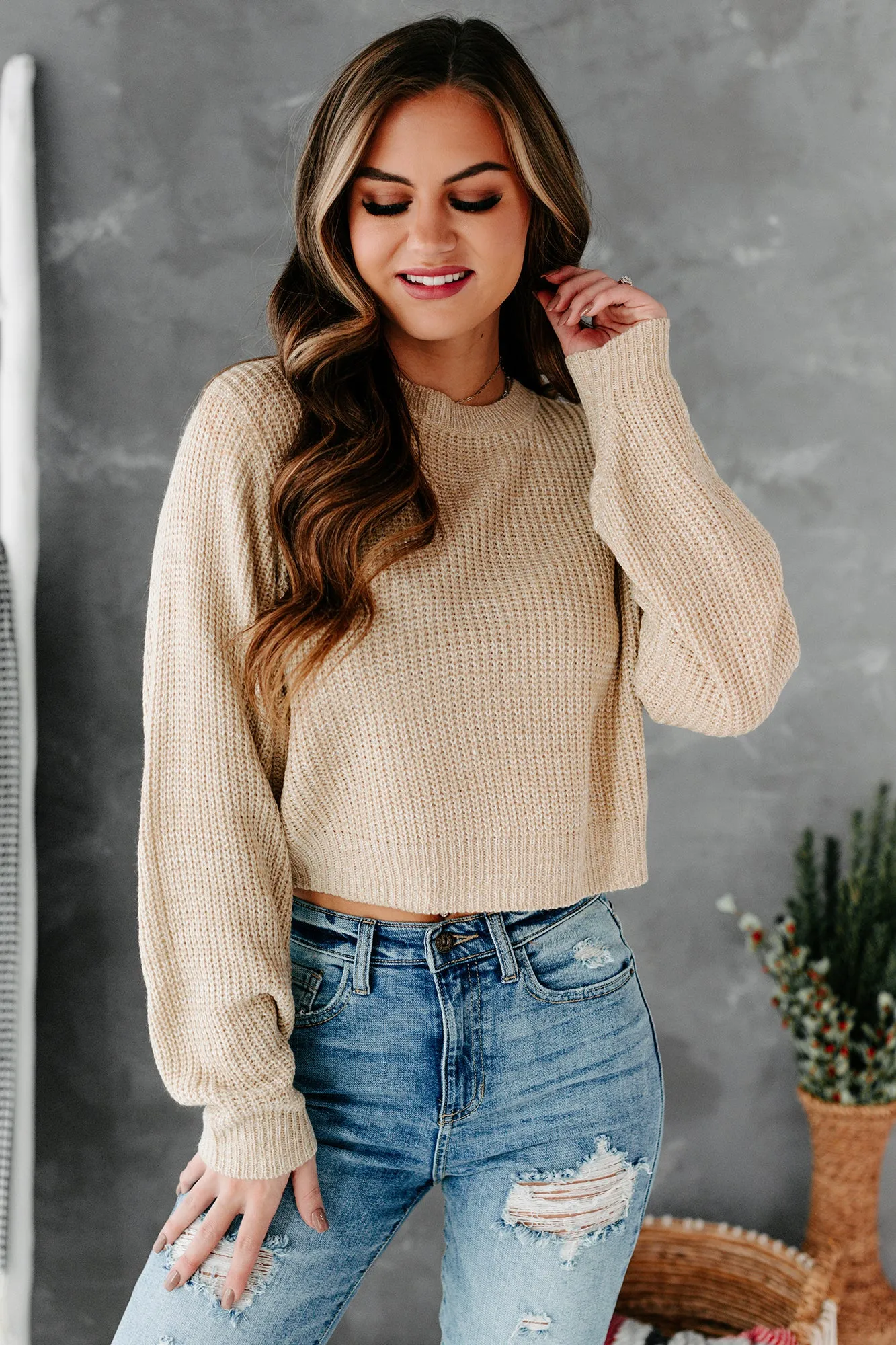 Playing Innocent Cropped Sweater (Beige)