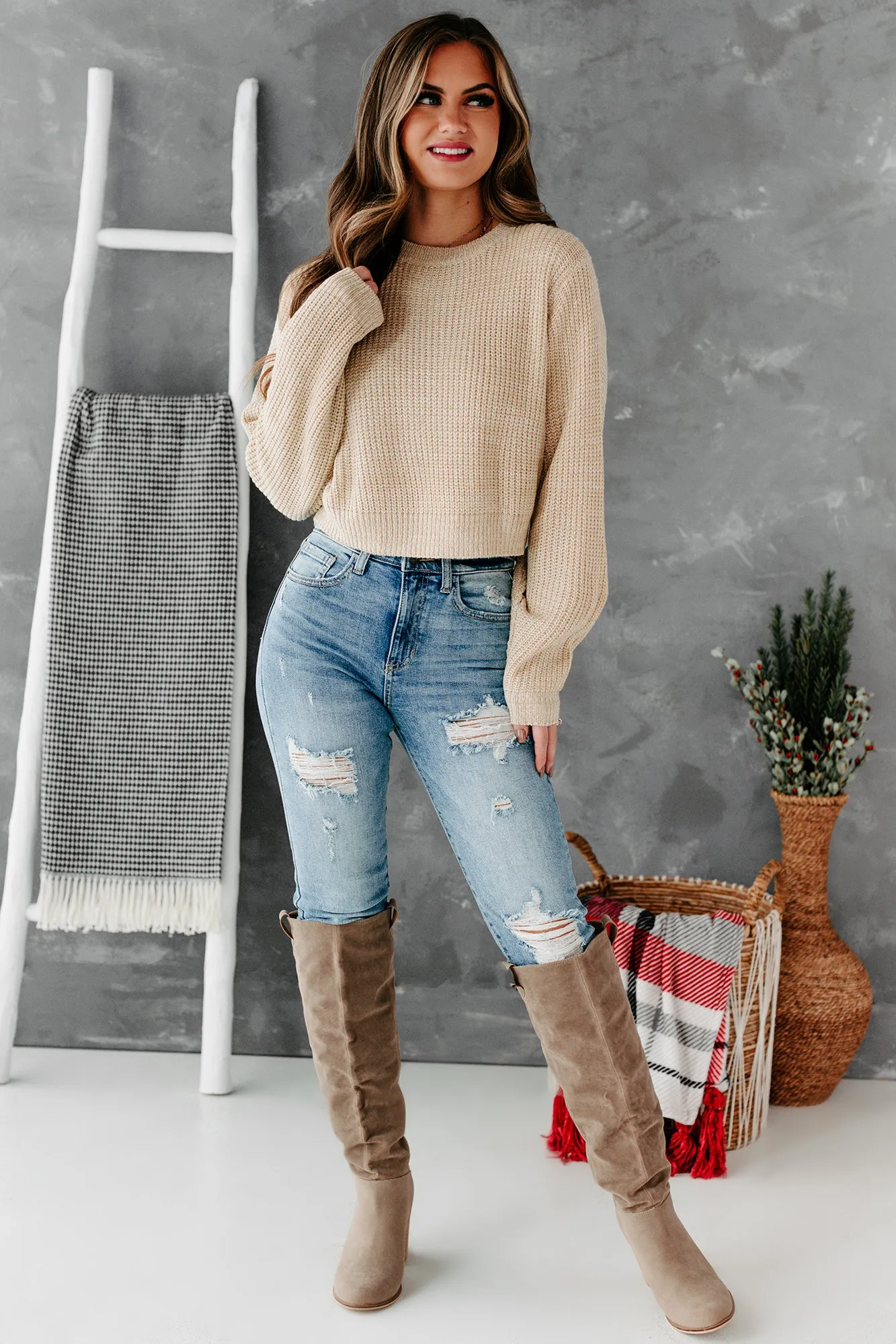 Playing Innocent Cropped Sweater (Beige)