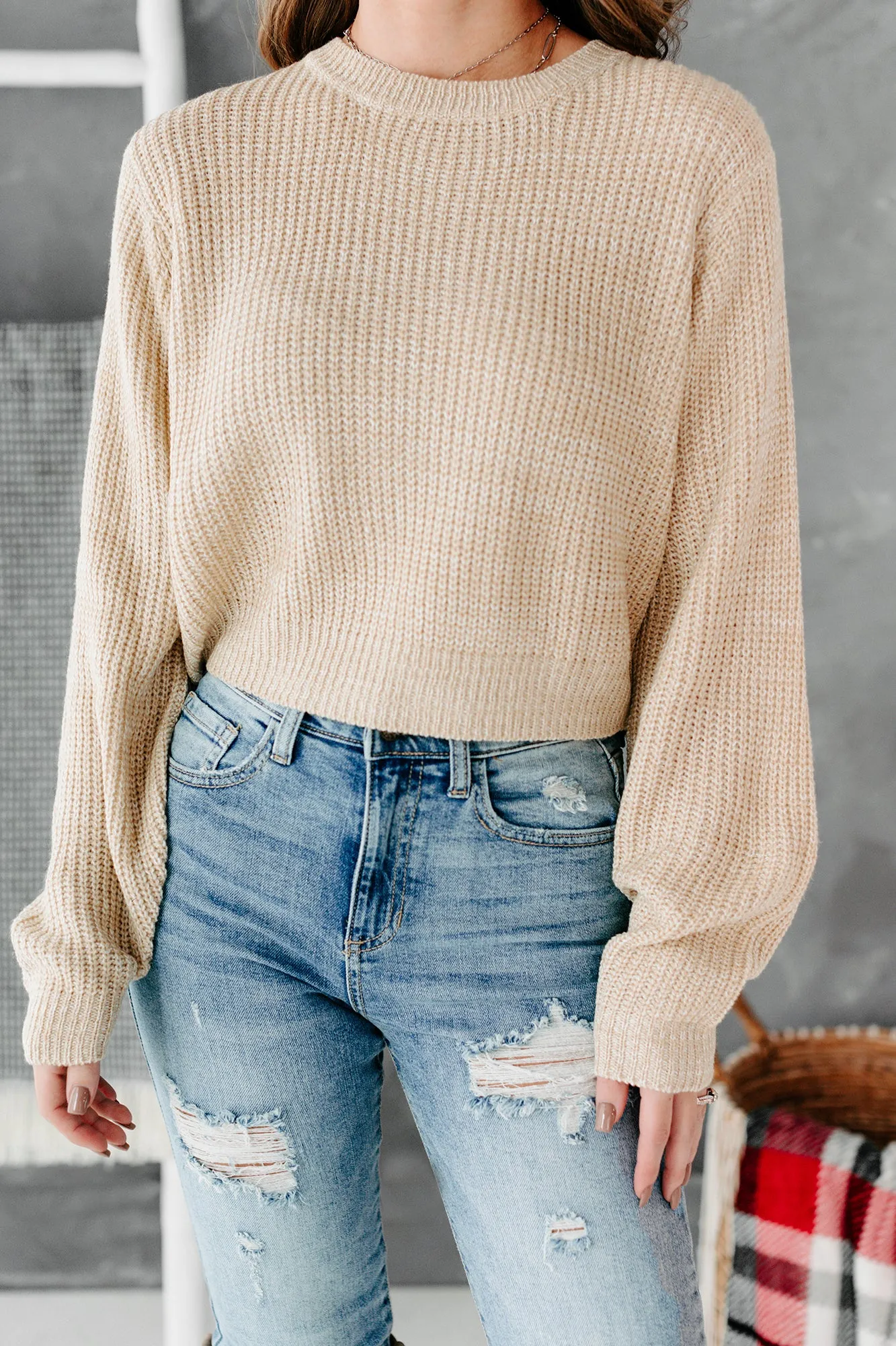 Playing Innocent Cropped Sweater (Beige)