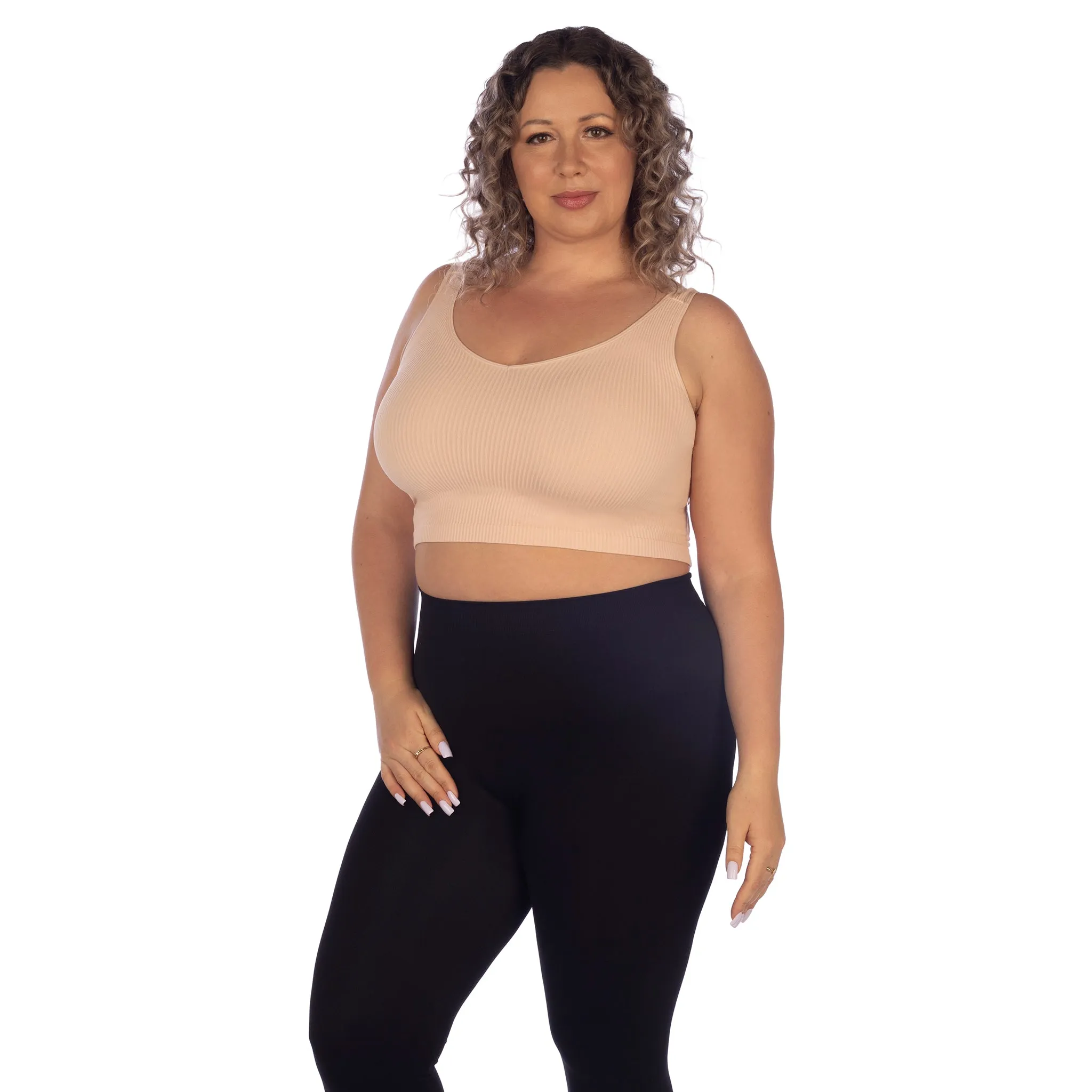 Plus Soft Ribbed V Neck Crop Top