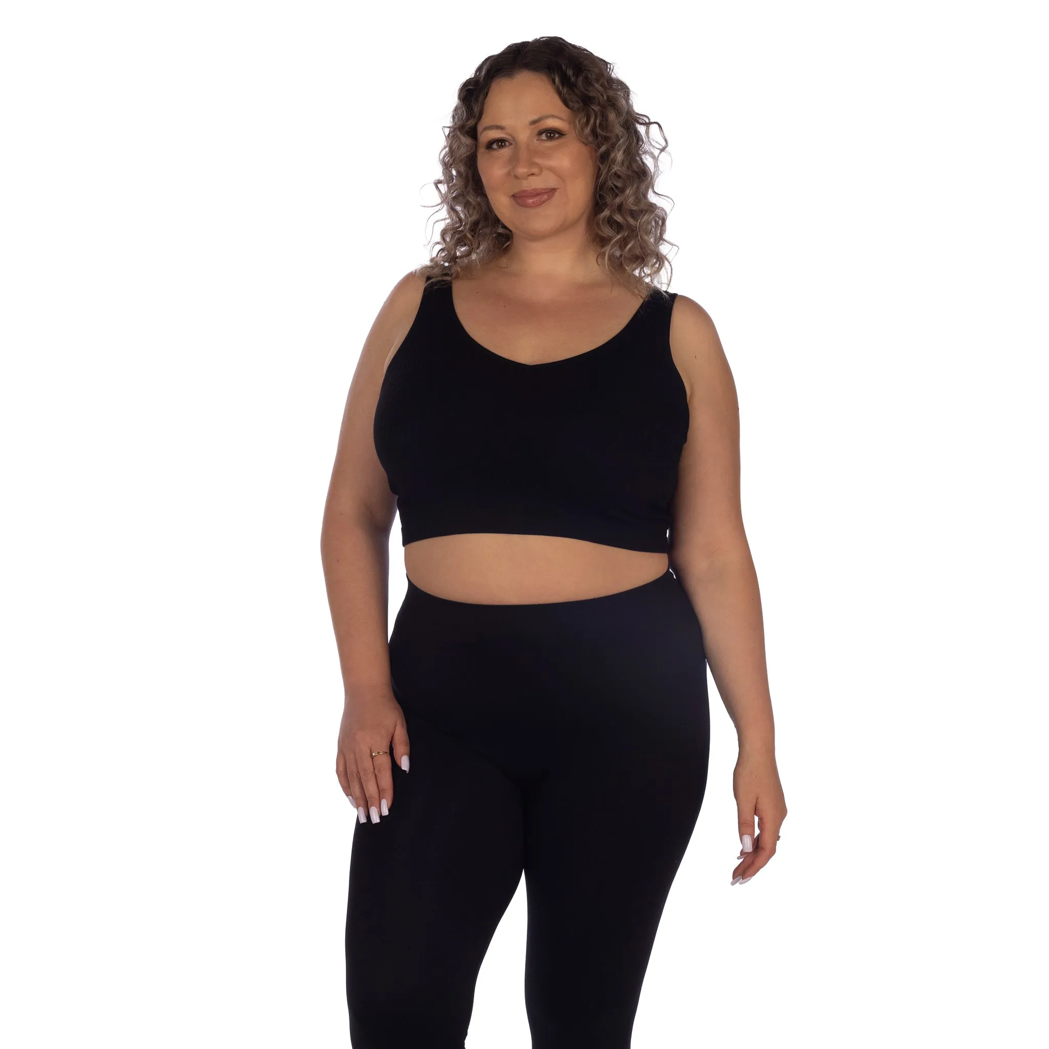 Plus Soft Ribbed V Neck Crop Top