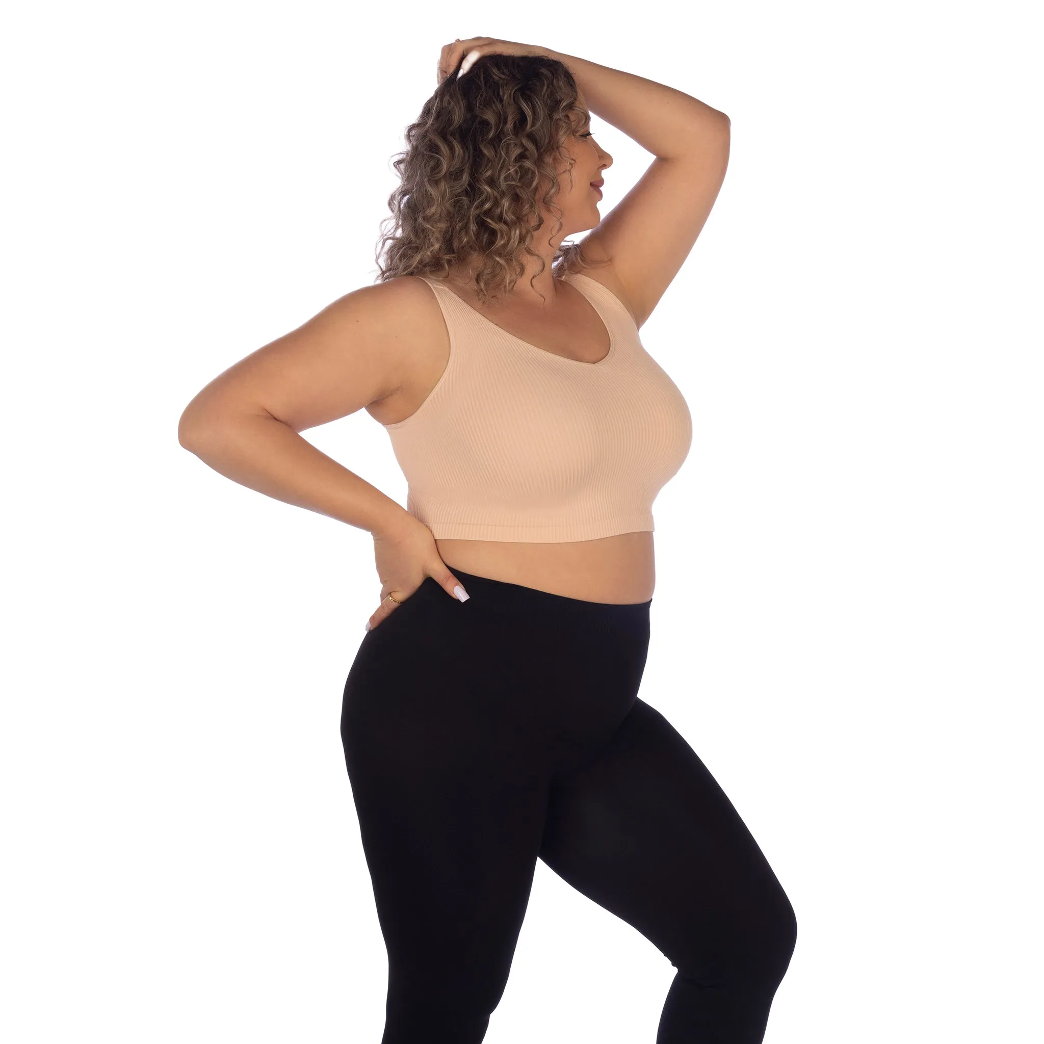 Plus Soft Ribbed V Neck Crop Top