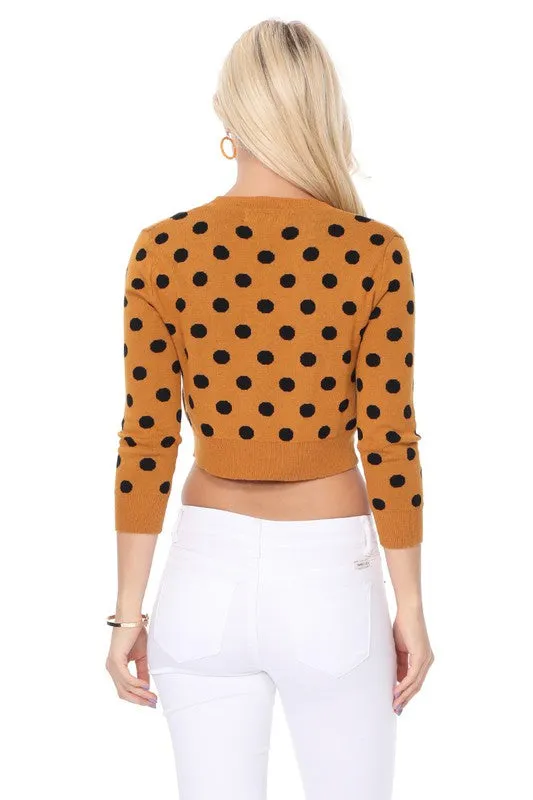 Polka Dot  Crop  Sweater Cardigan
