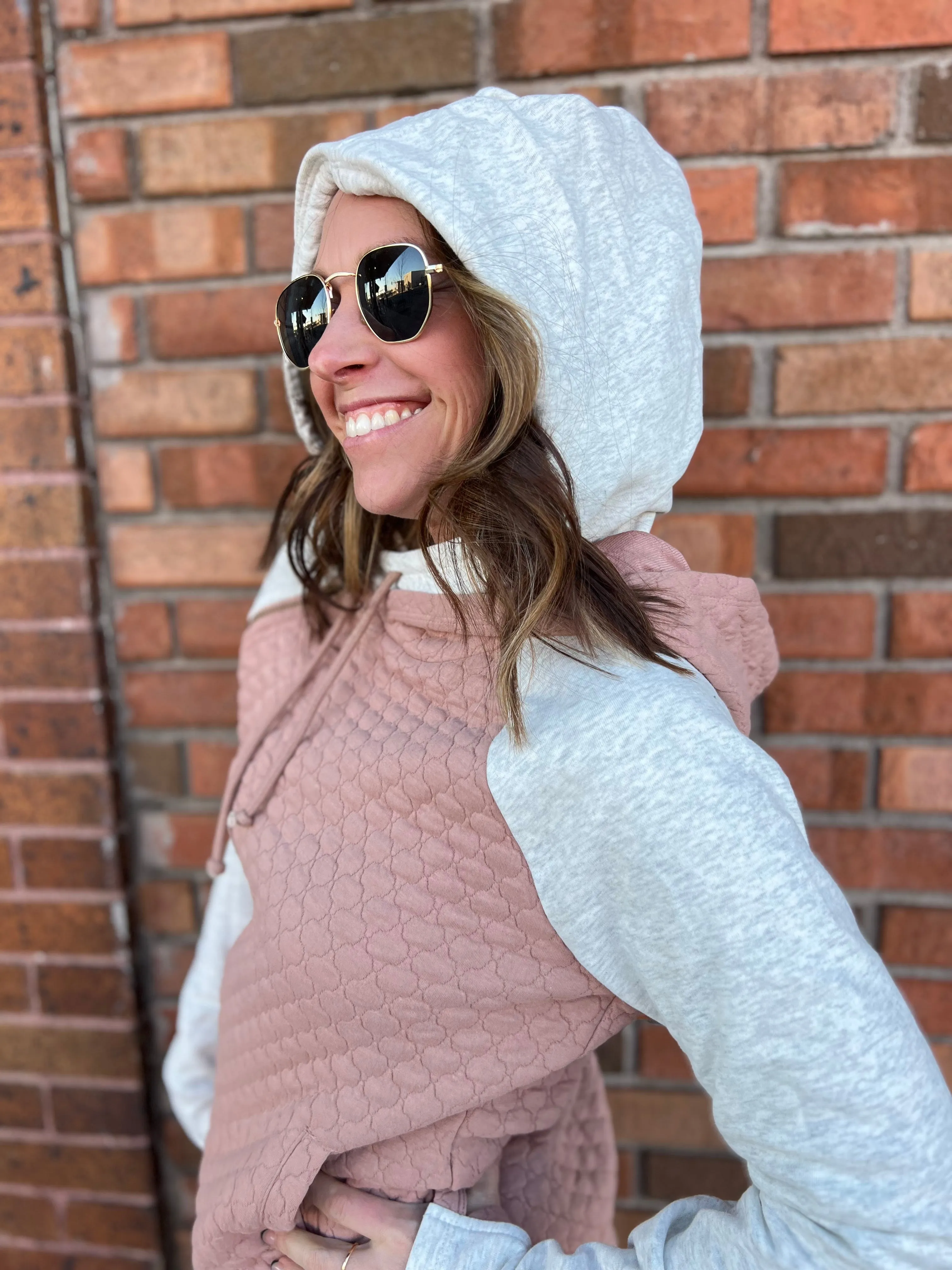 Quilted Jacquard Knit Layered Hoodie