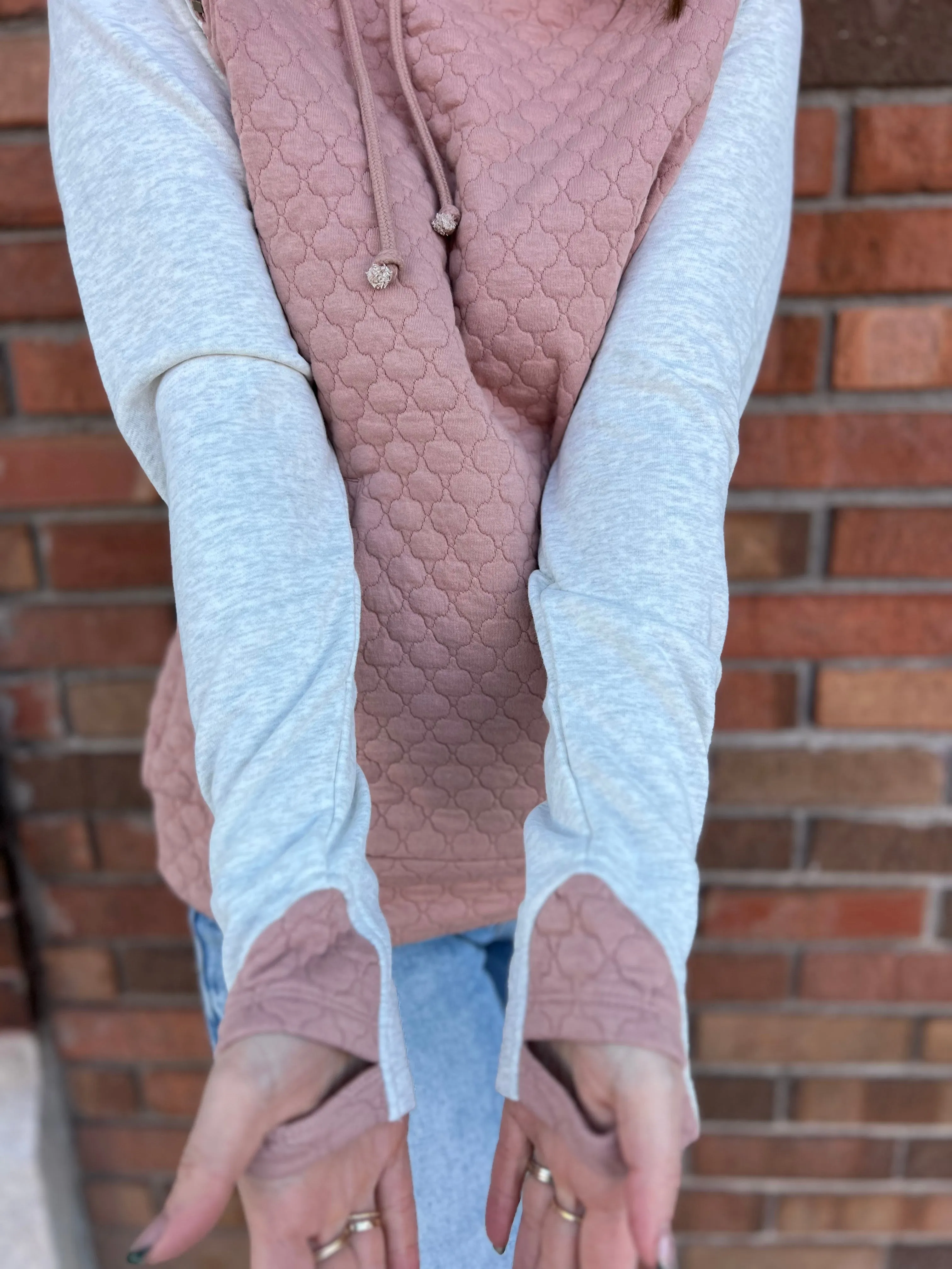 Quilted Jacquard Knit Layered Hoodie