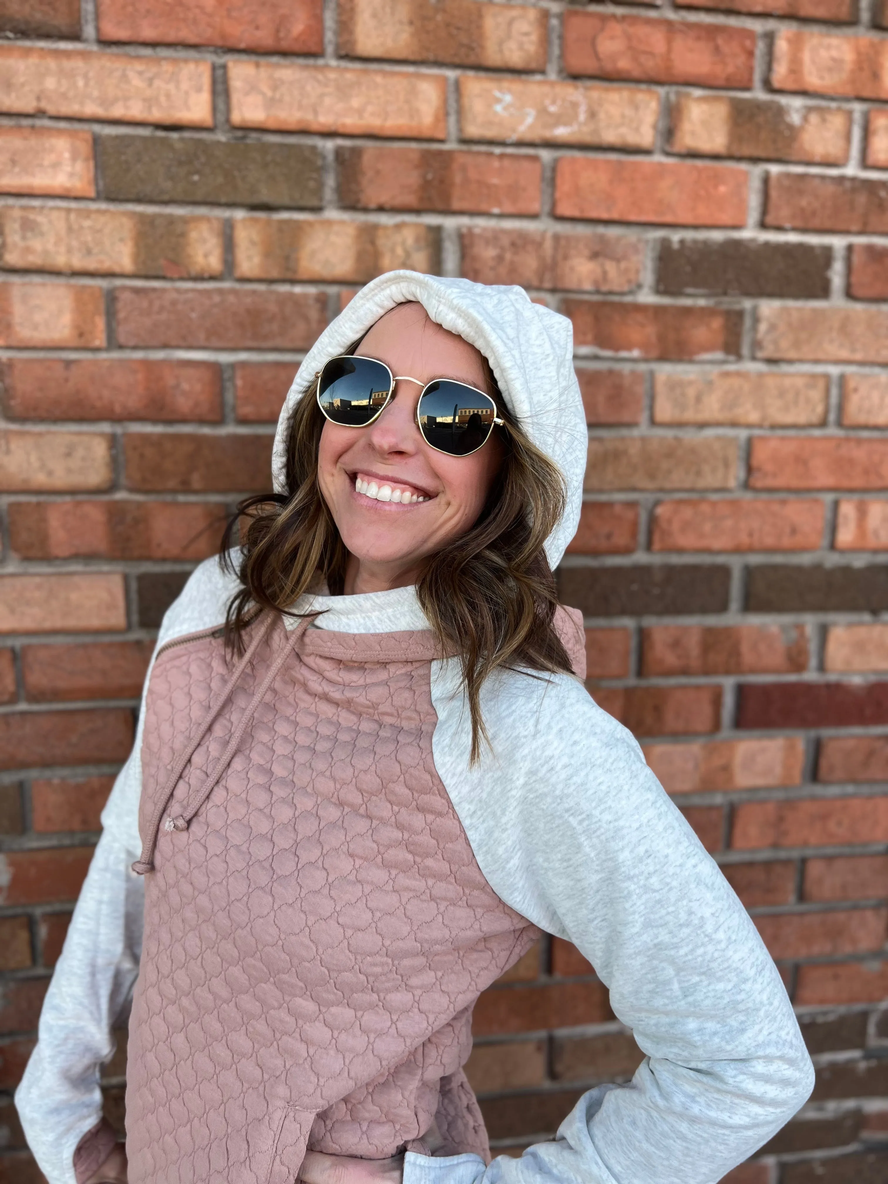 Quilted Jacquard Knit Layered Hoodie