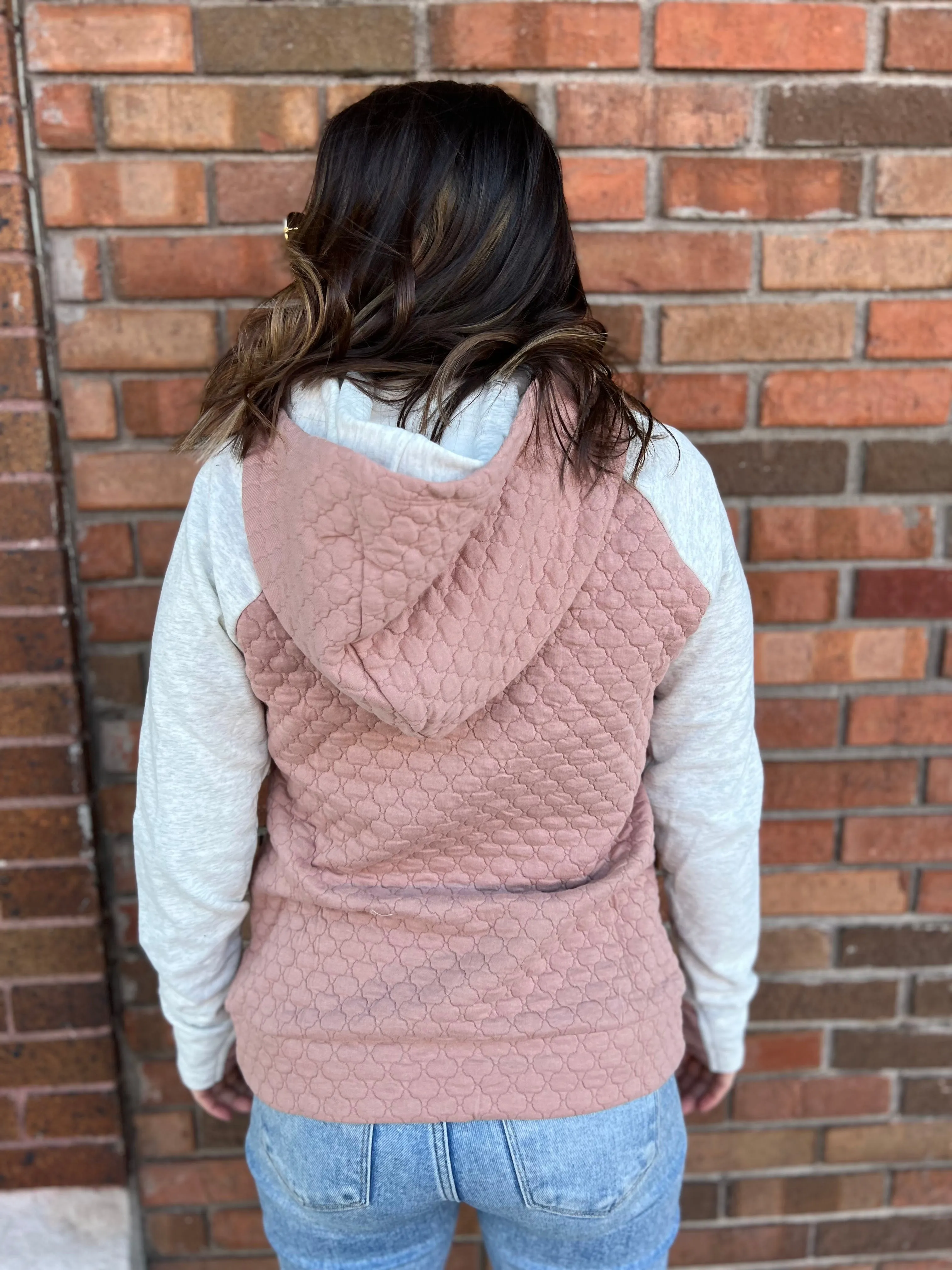 Quilted Jacquard Knit Layered Hoodie