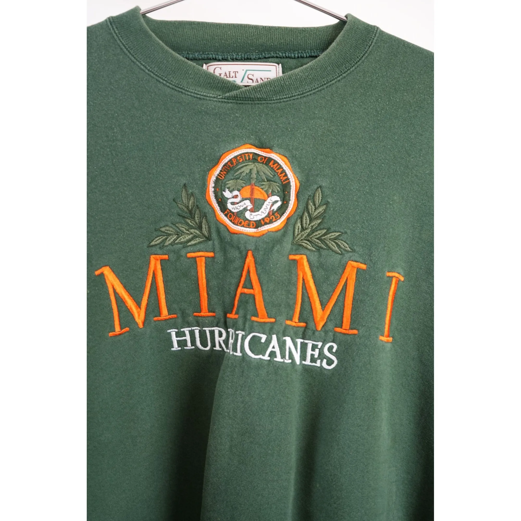 "Retail" Vintage Galt Sand Miami Hurricanes Embroidered Pullover Sweatshirt Green XL