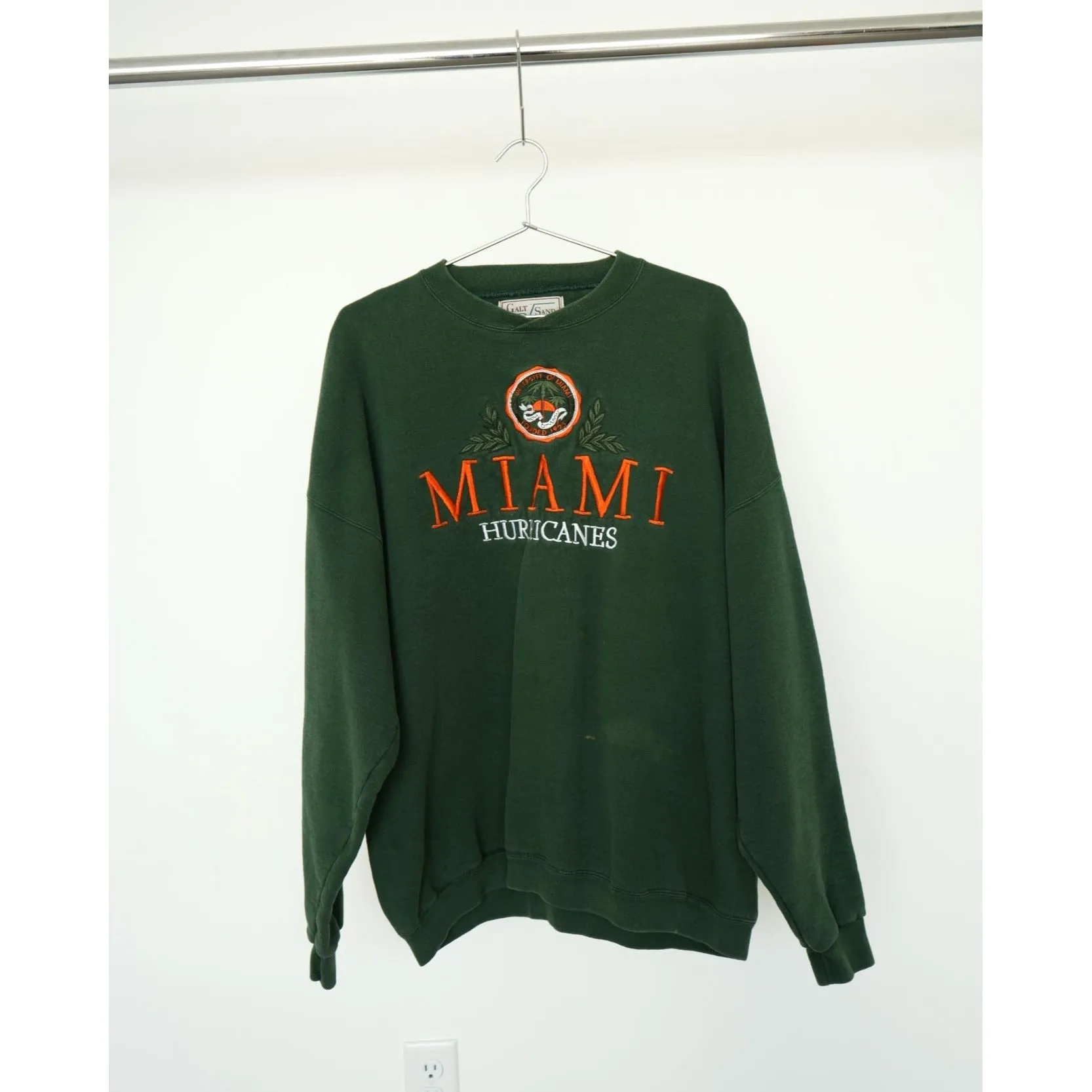 "Retail" Vintage Galt Sand Miami Hurricanes Embroidered Pullover Sweatshirt Green XL