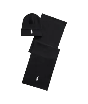 Rib-knit Cotton Beanie & Scarf Gift Set - Black