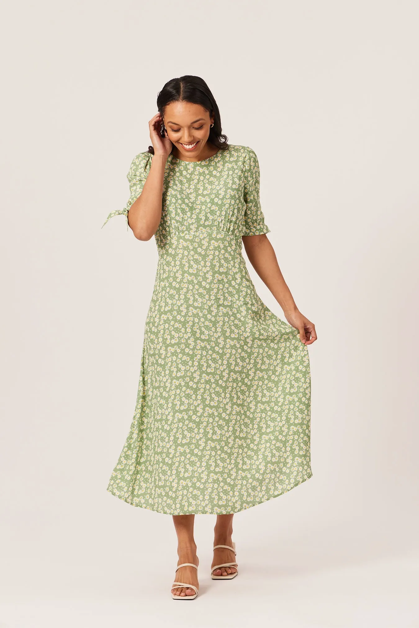 Sally-Grace - Tie Sleeve Midi Dress - Green