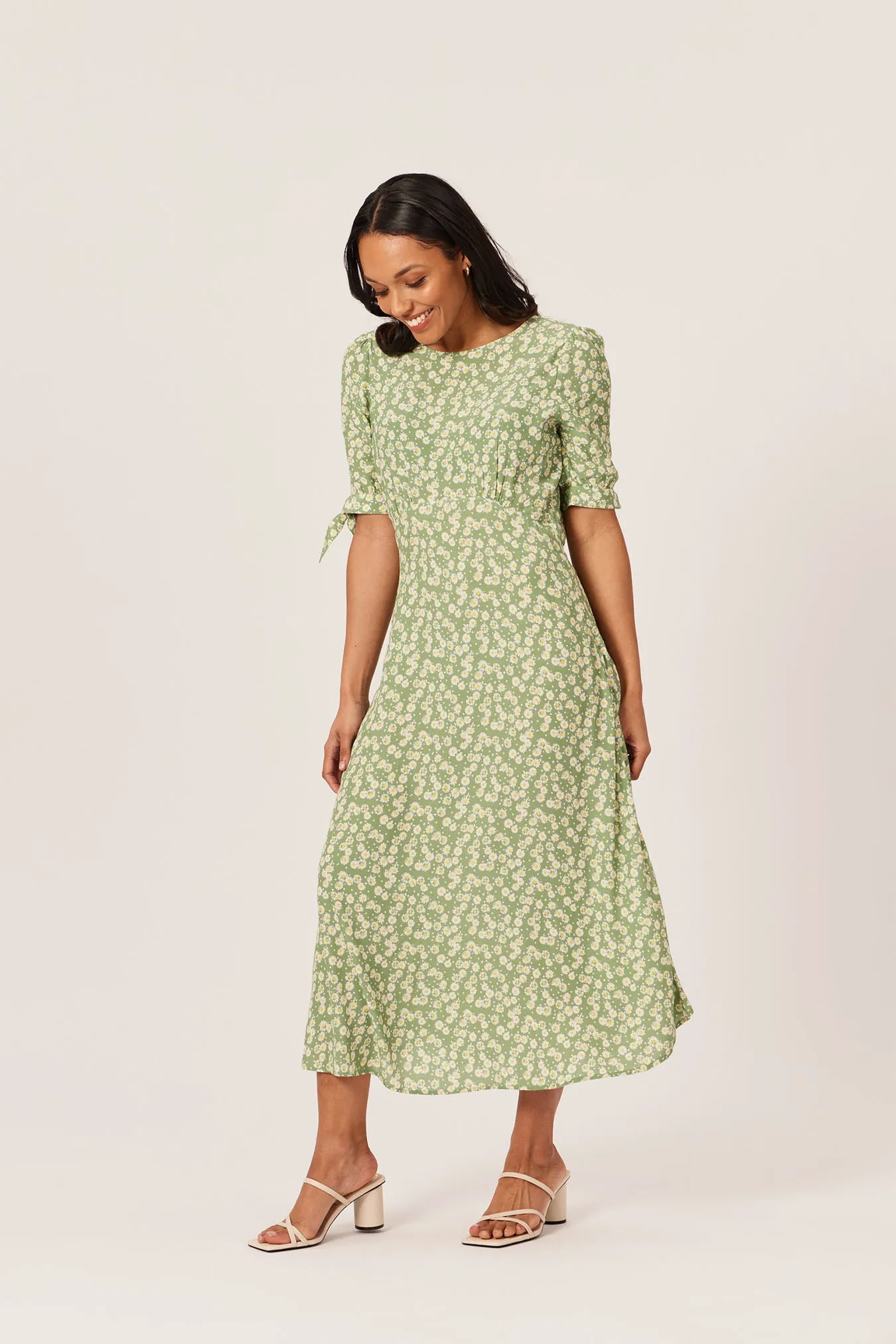 Sally-Grace - Tie Sleeve Midi Dress - Green