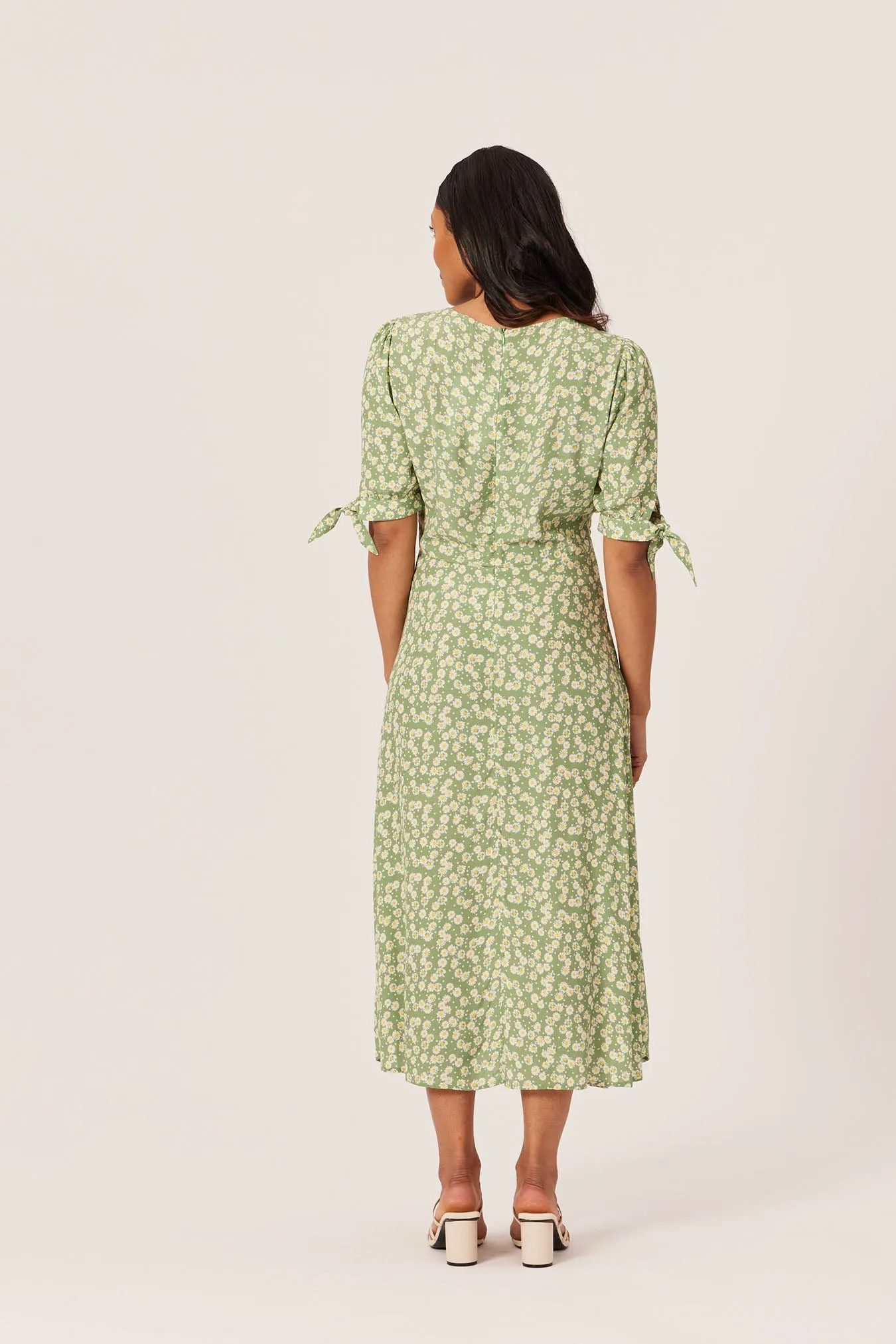 Sally-Grace - Tie Sleeve Midi Dress - Green
