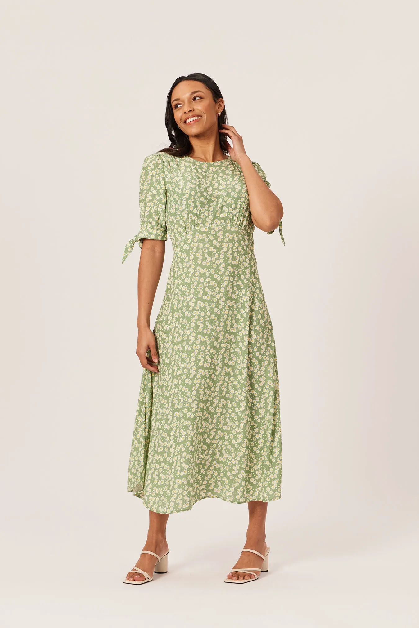 Sally-Grace - Tie Sleeve Midi Dress - Green