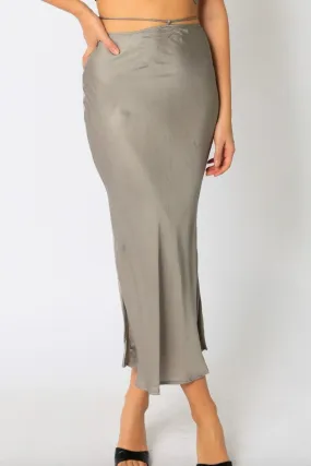 Satin Tie Midi Skirt
