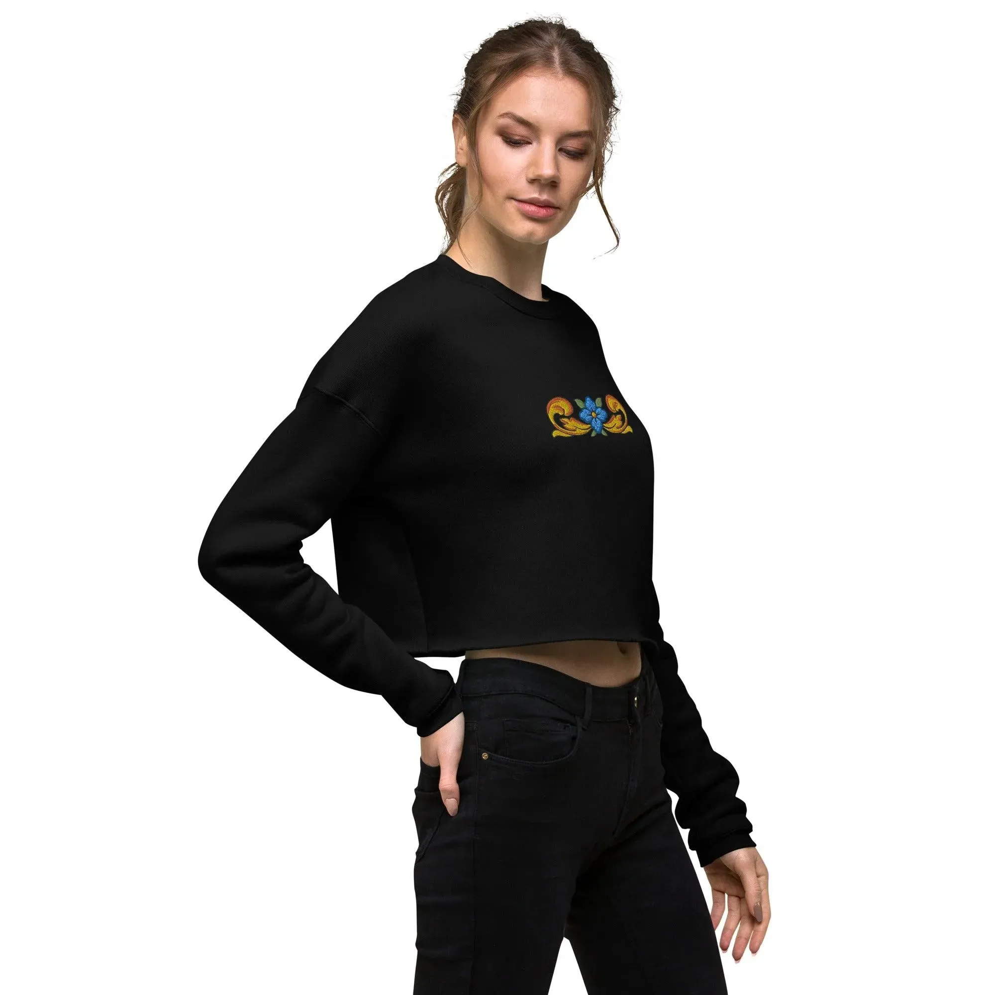 Sicilian Tile Motif Cropped Sweatshirt