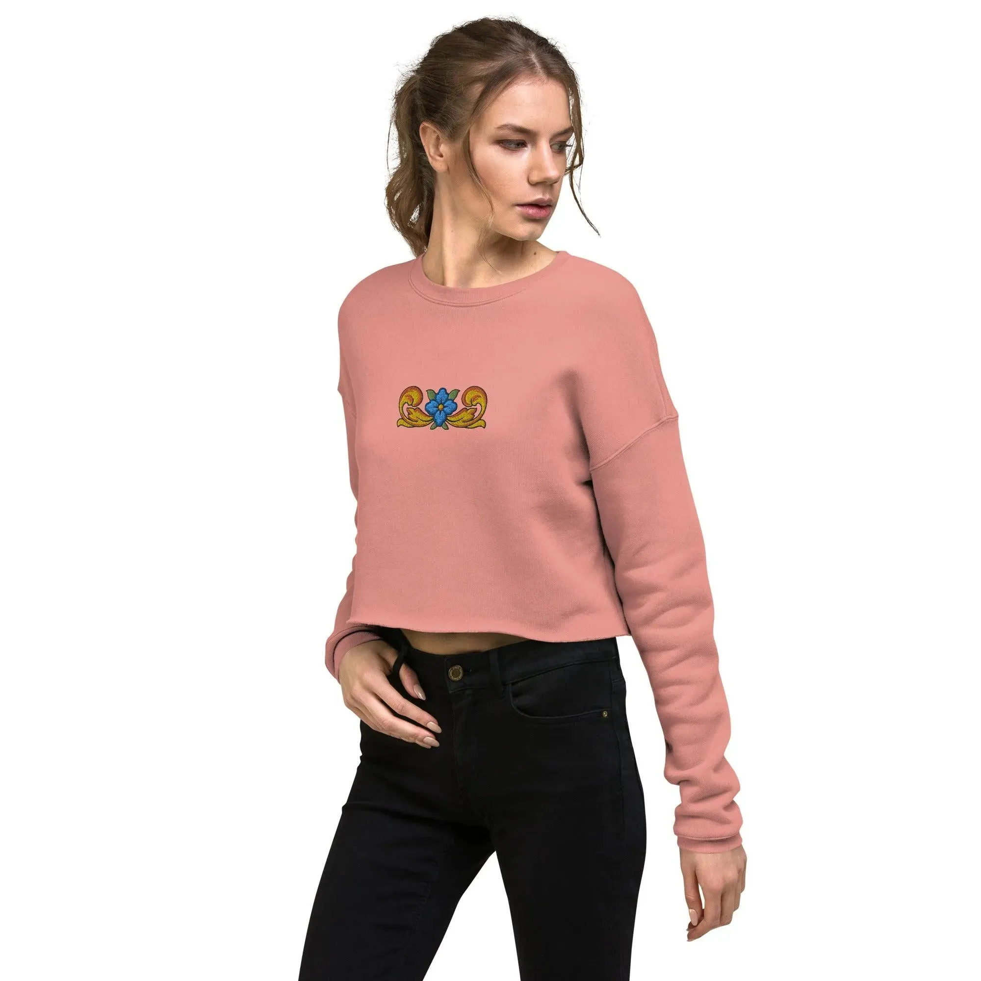 Sicilian Tile Motif Cropped Sweatshirt