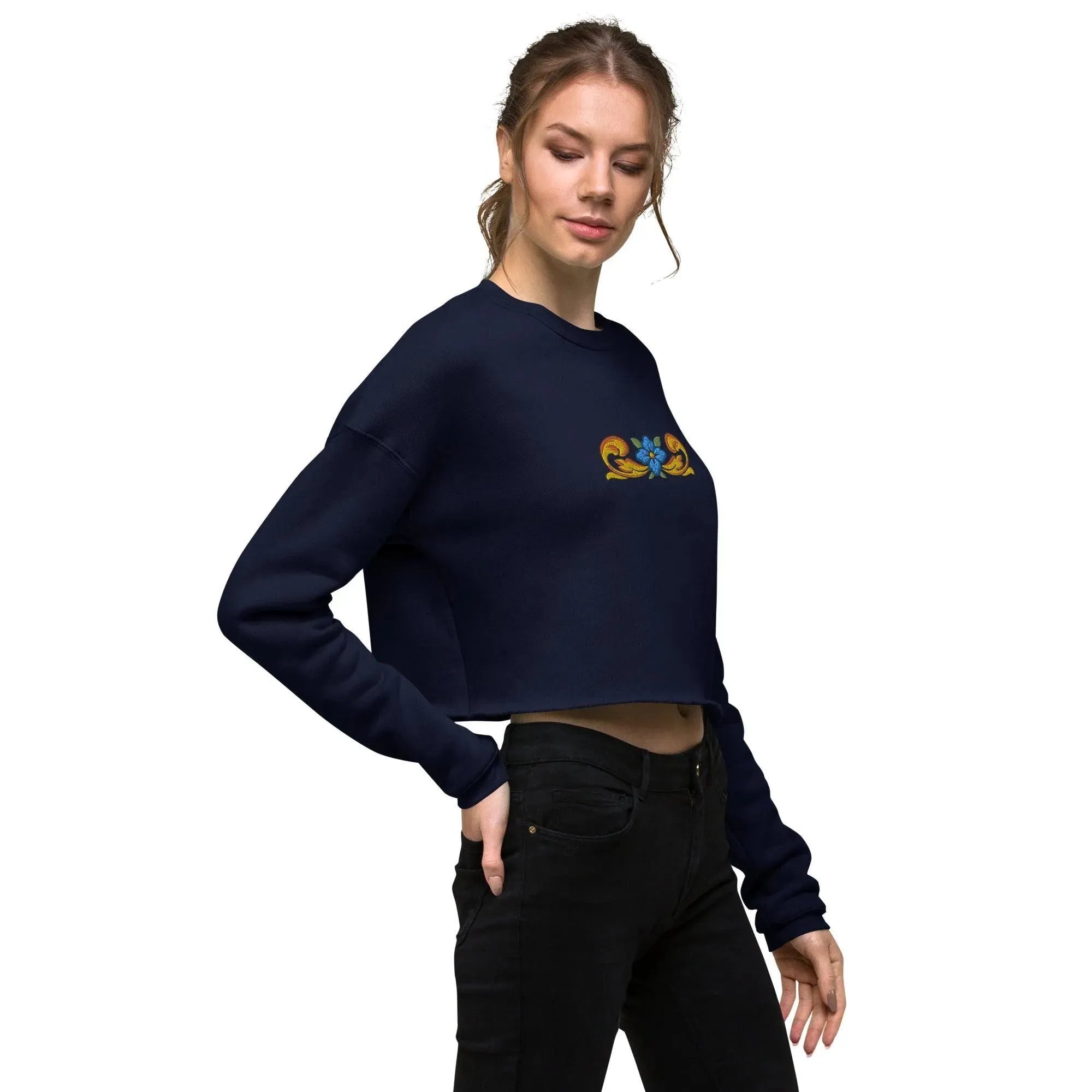 Sicilian Tile Motif Cropped Sweatshirt