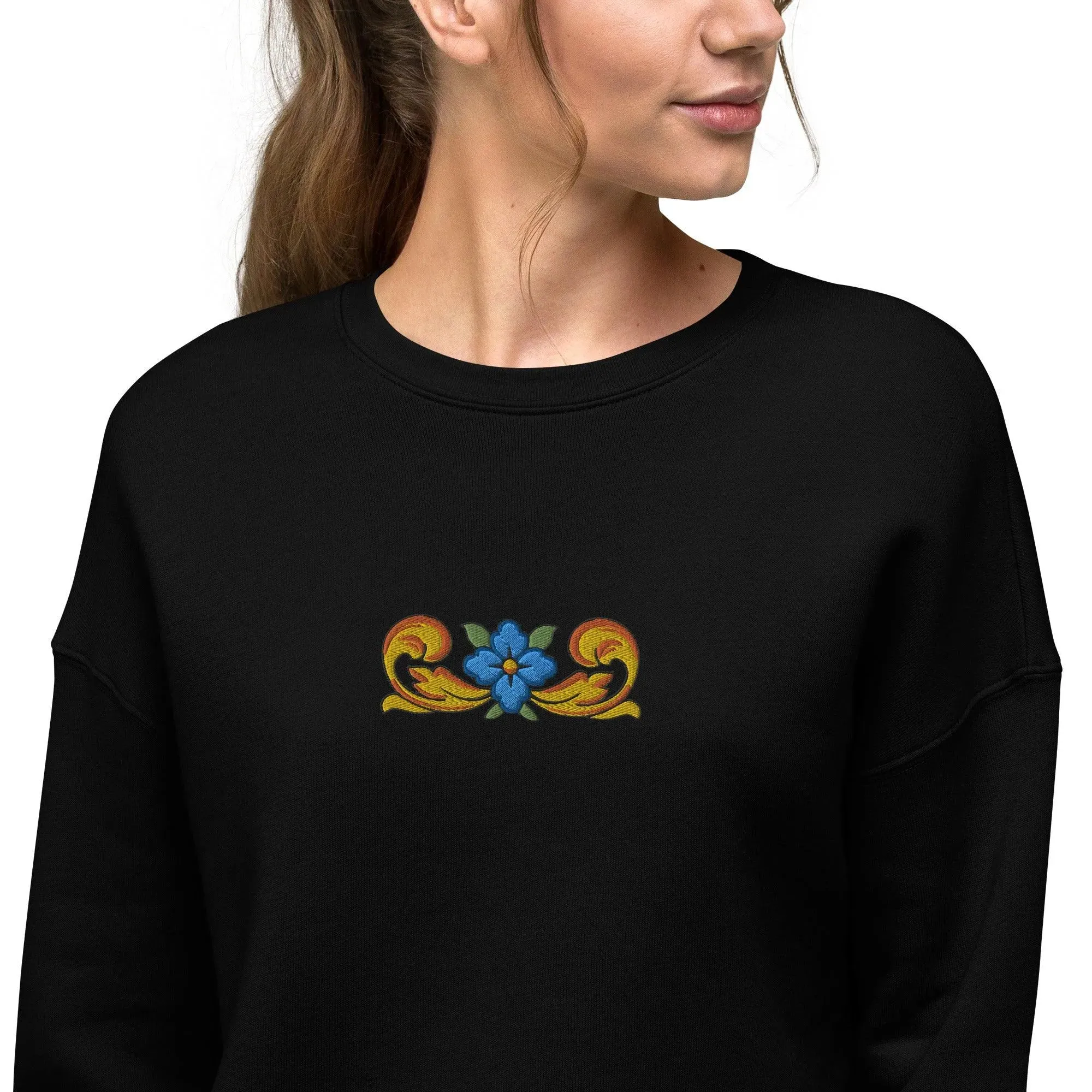 Sicilian Tile Motif Cropped Sweatshirt