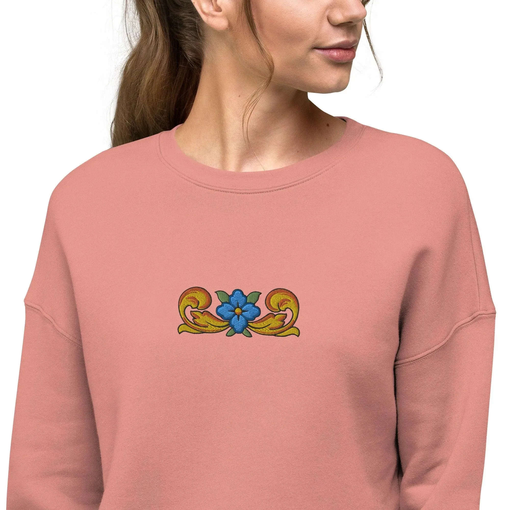 Sicilian Tile Motif Cropped Sweatshirt