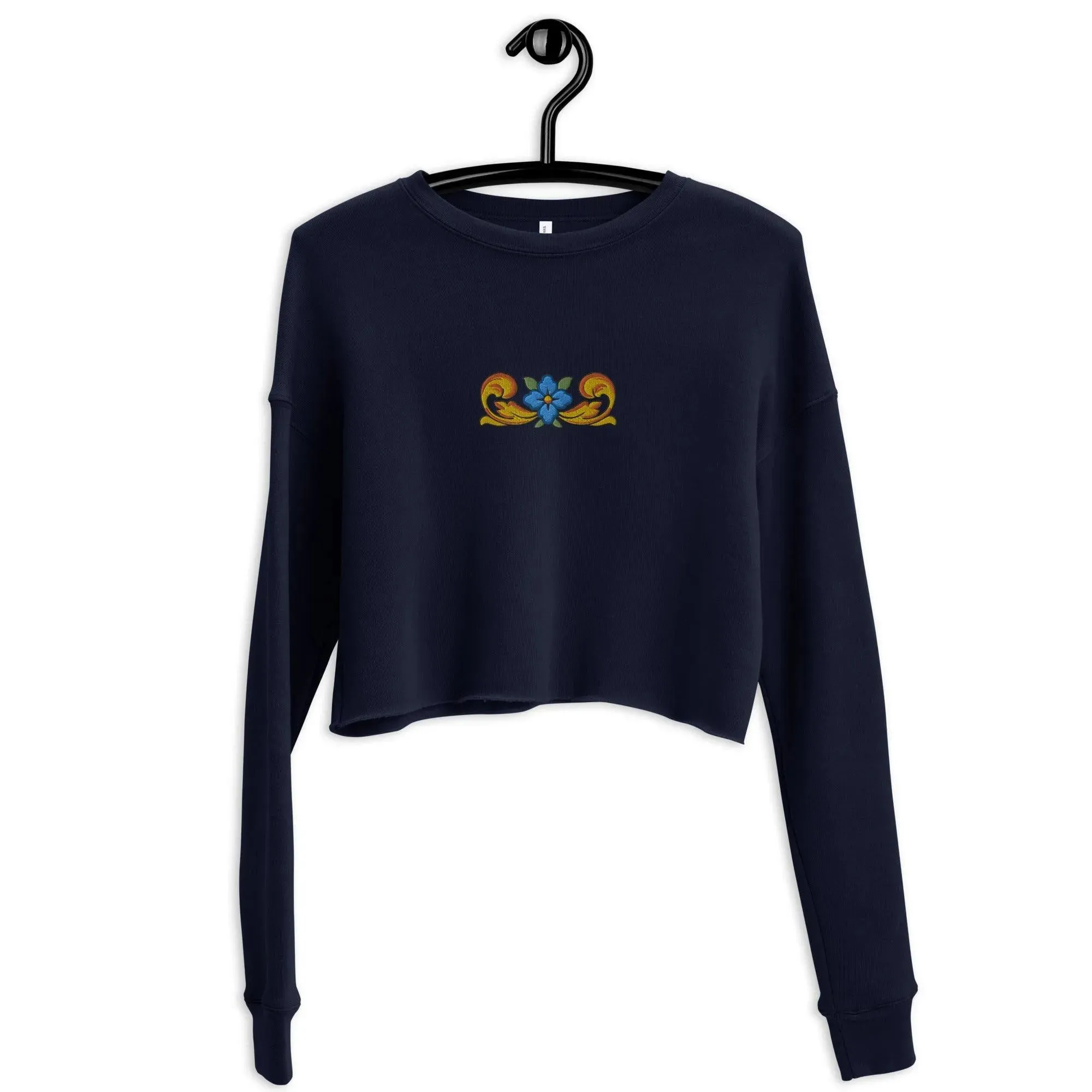 Sicilian Tile Motif Cropped Sweatshirt