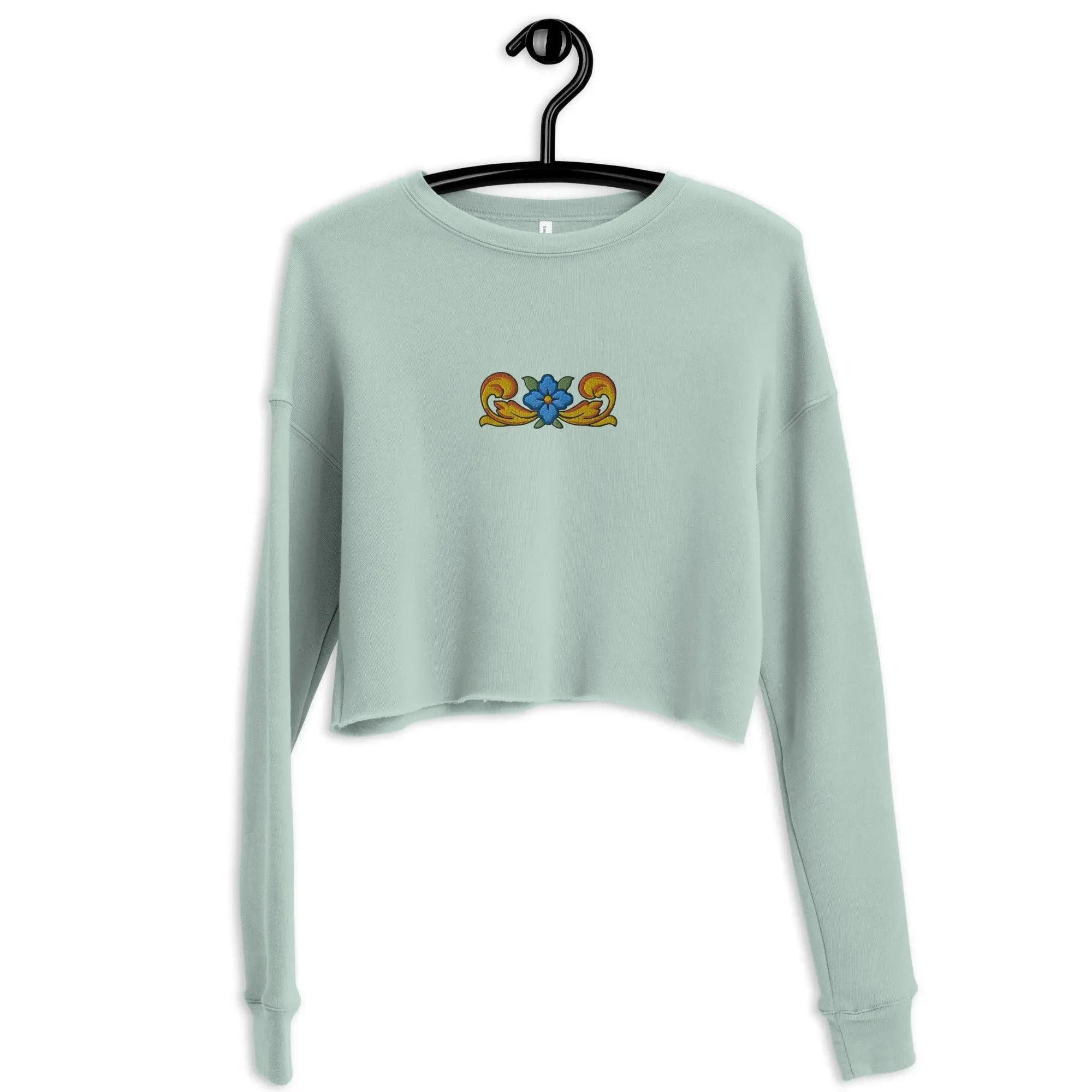 Sicilian Tile Motif Cropped Sweatshirt