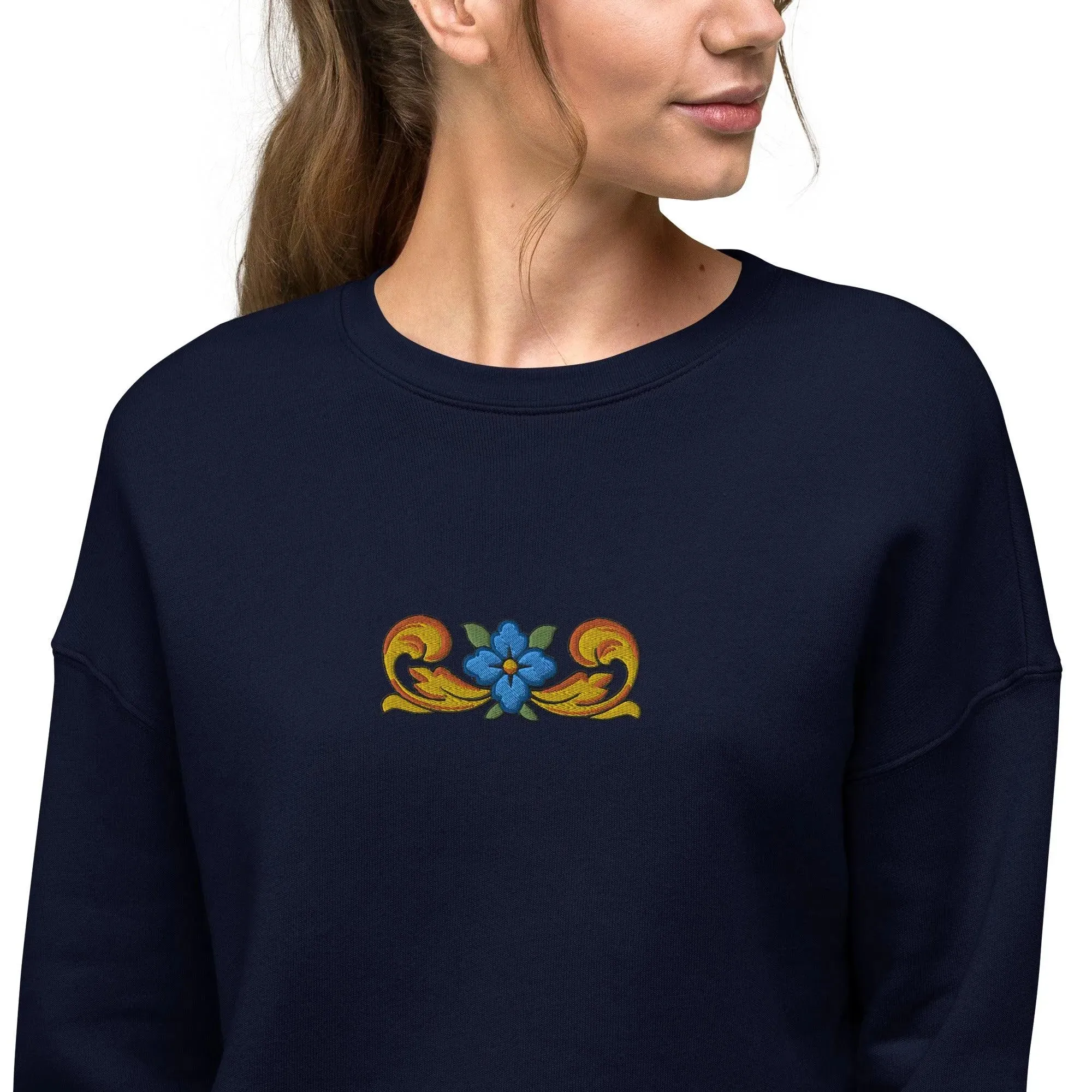 Sicilian Tile Motif Cropped Sweatshirt