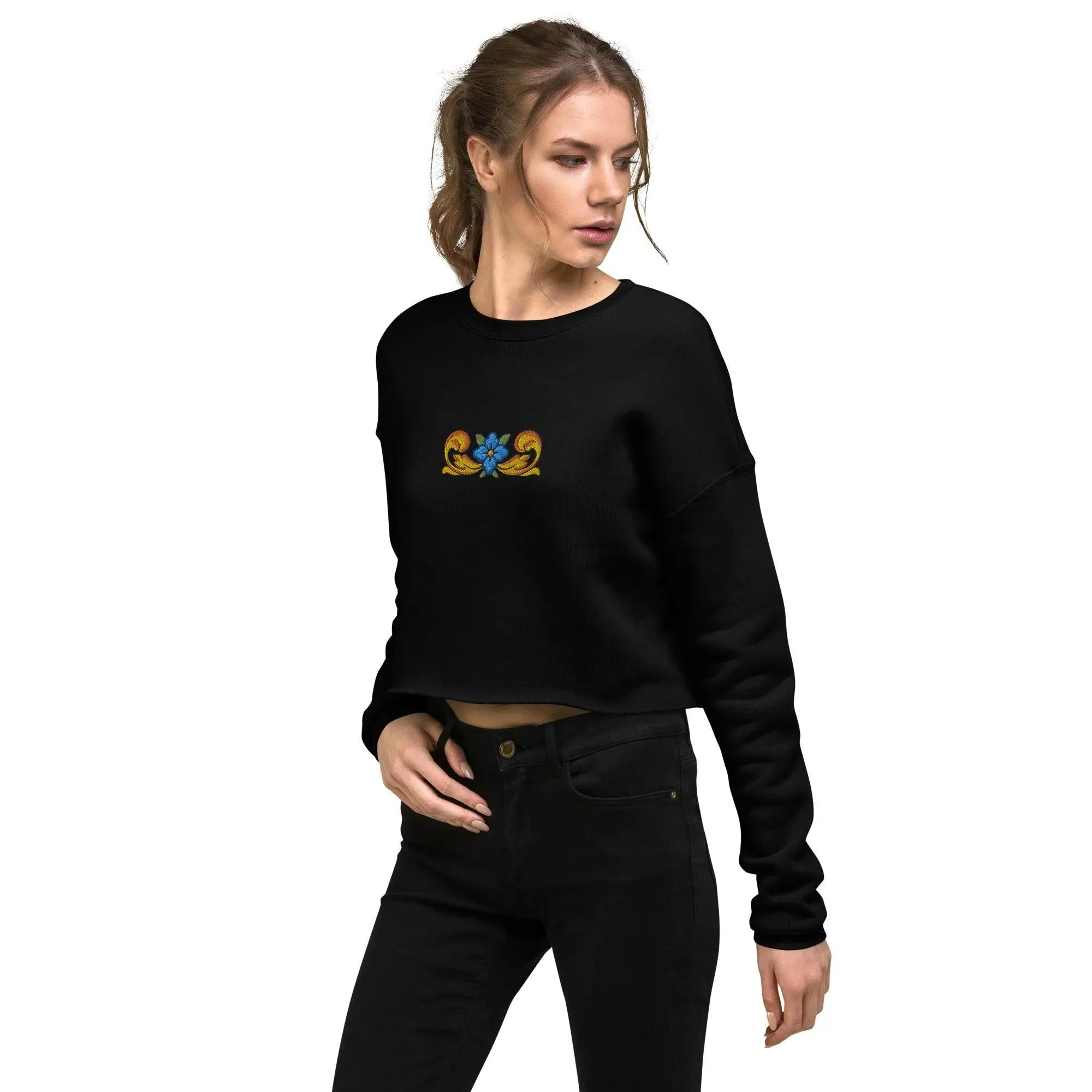 Sicilian Tile Motif Cropped Sweatshirt