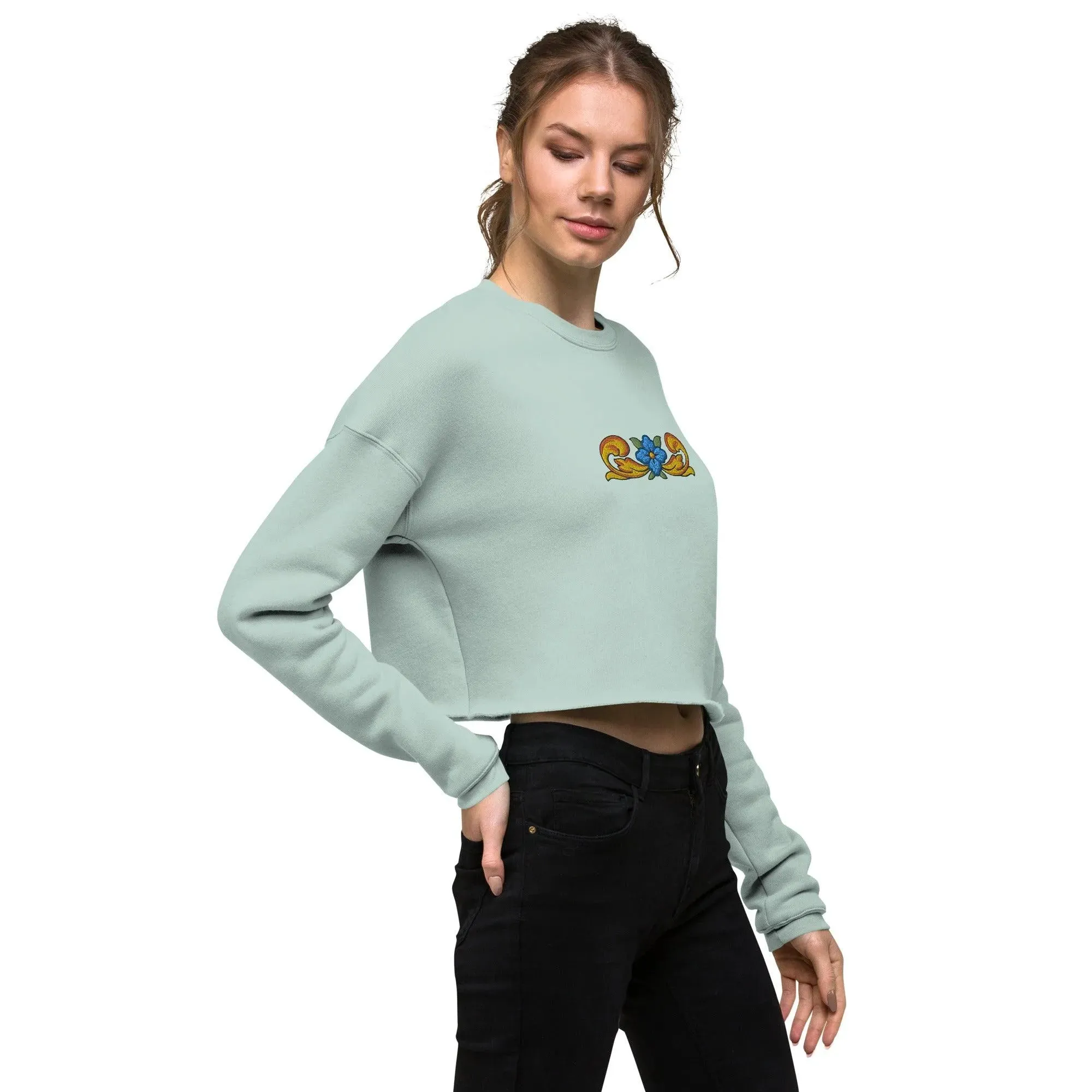 Sicilian Tile Motif Cropped Sweatshirt