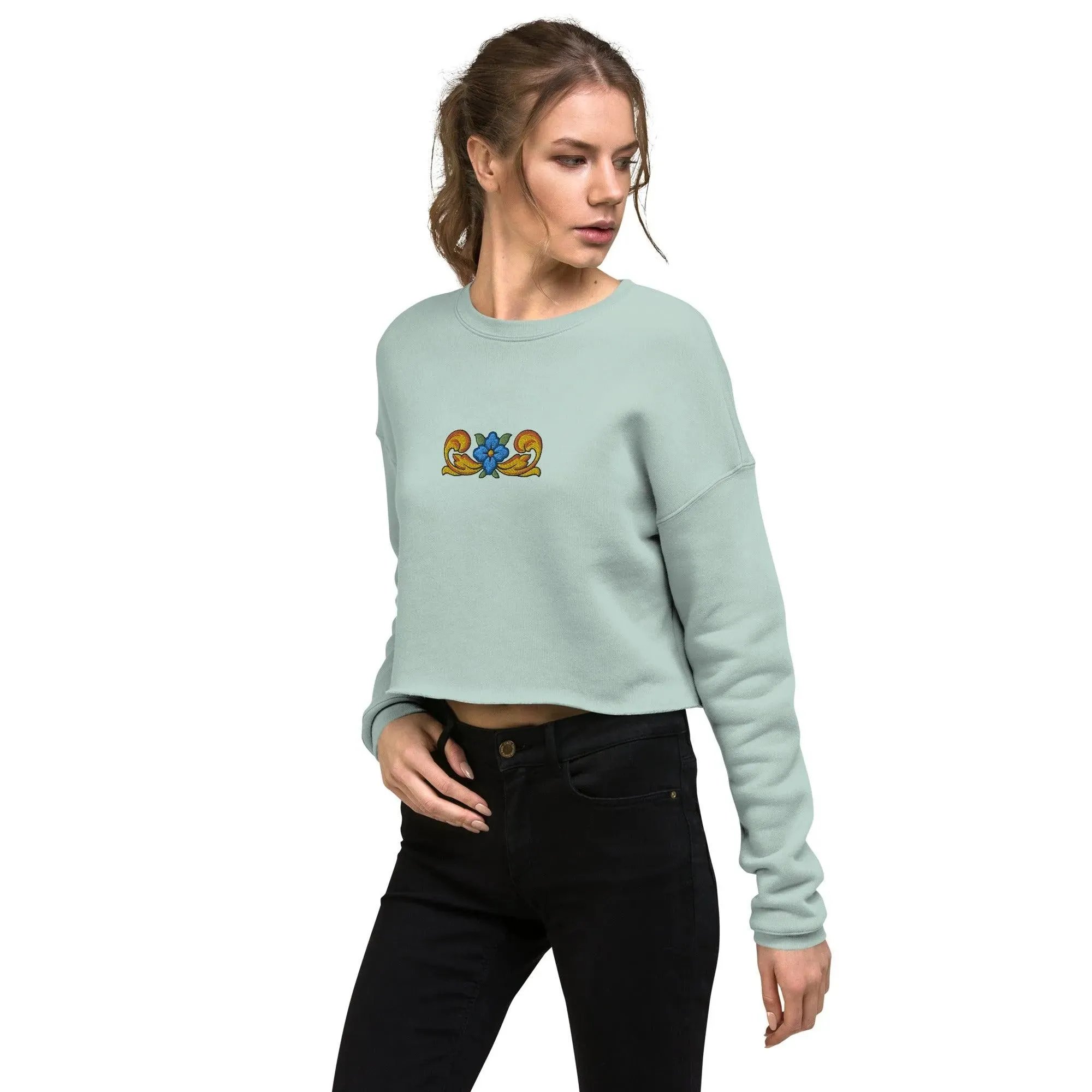 Sicilian Tile Motif Cropped Sweatshirt