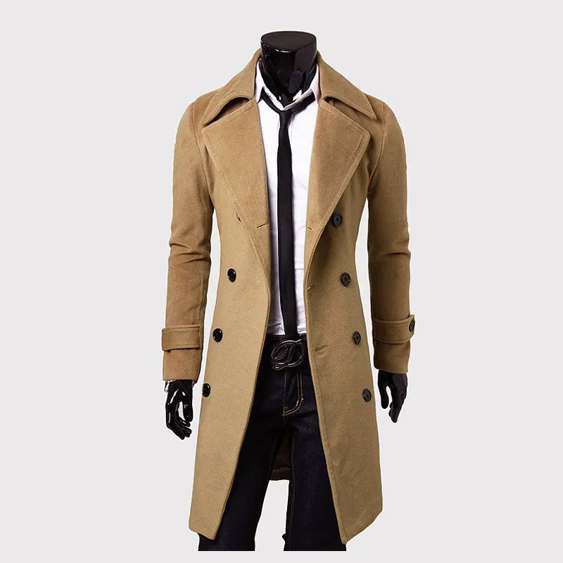 Sidiou Group Mens Winter Formal Trench Coat Double Breasted Overcoat Long Wool Jacket Outwear