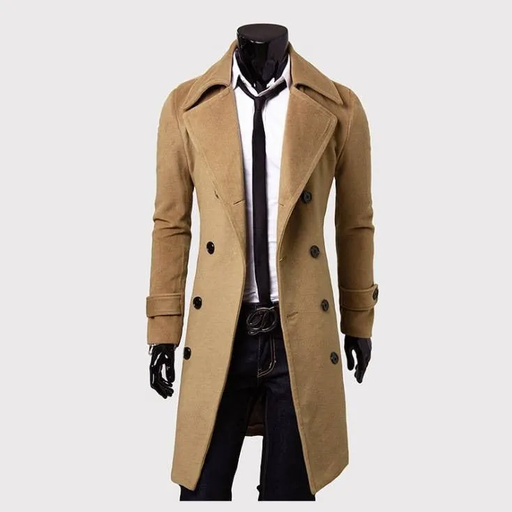 Sidiou Group Mens Winter Formal Trench Coat Double Breasted Overcoat Long Wool Jacket Outwear