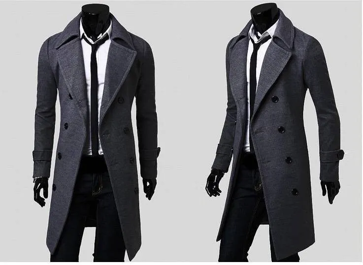 Sidiou Group Mens Winter Formal Trench Coat Double Breasted Overcoat Long Wool Jacket Outwear