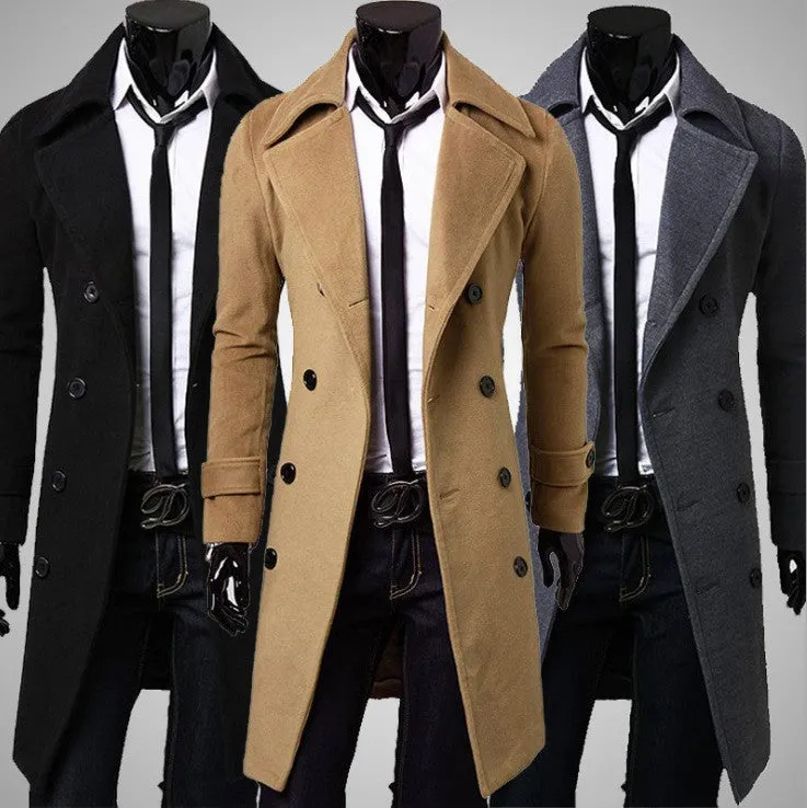 Sidiou Group Mens Winter Formal Trench Coat Double Breasted Overcoat Long Wool Jacket Outwear