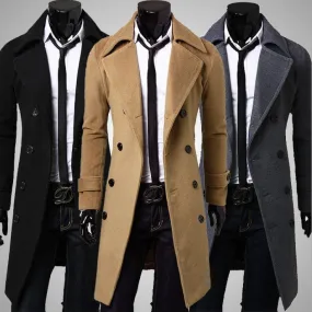 Sidiou Group Mens Winter Formal Trench Coat Double Breasted Overcoat Long Wool Jacket Outwear