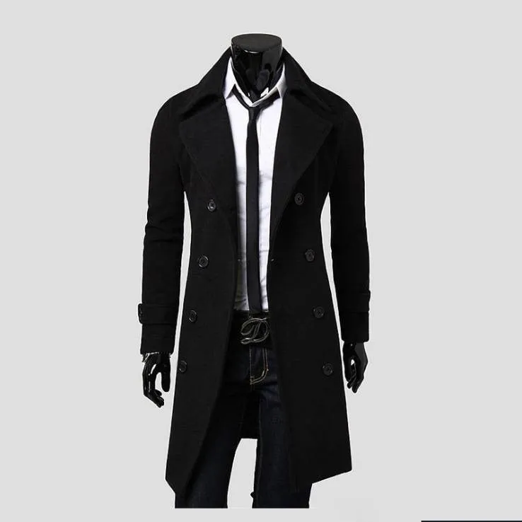 Sidiou Group Mens Winter Formal Trench Coat Double Breasted Overcoat Long Wool Jacket Outwear
