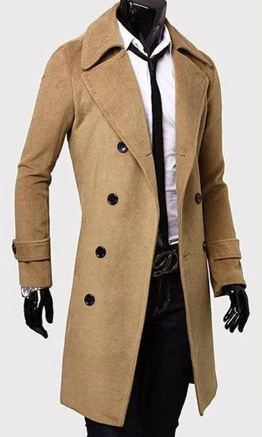 Sidiou Group Mens Winter Formal Trench Coat Double Breasted Overcoat Long Wool Jacket Outwear
