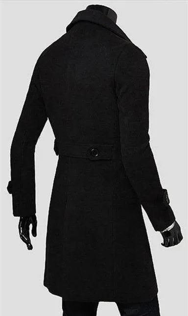 Sidiou Group Mens Winter Formal Trench Coat Double Breasted Overcoat Long Wool Jacket Outwear