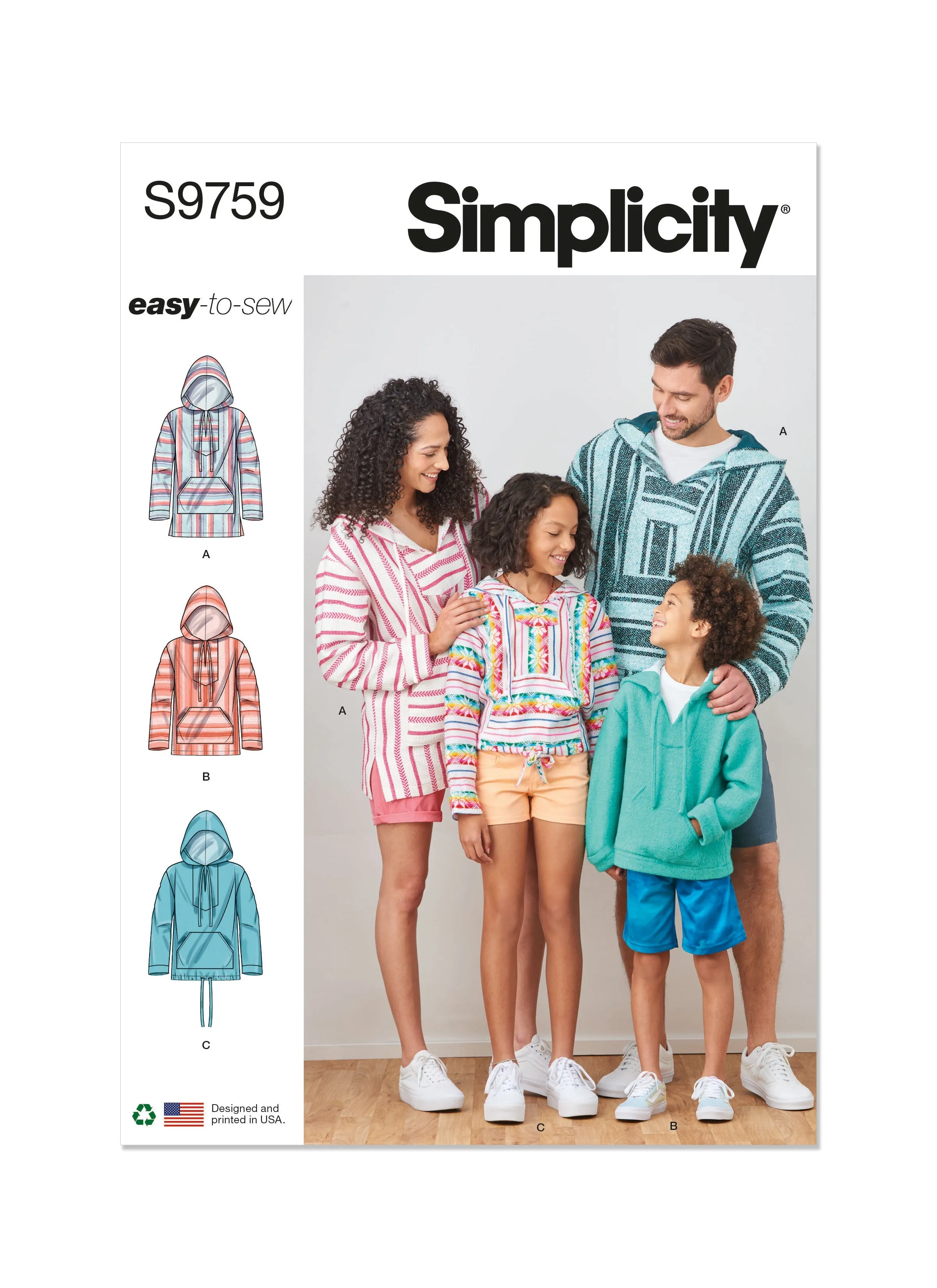 Simplicity 9759 sewing pattern Children's, Teens' and Adults' Hoodie