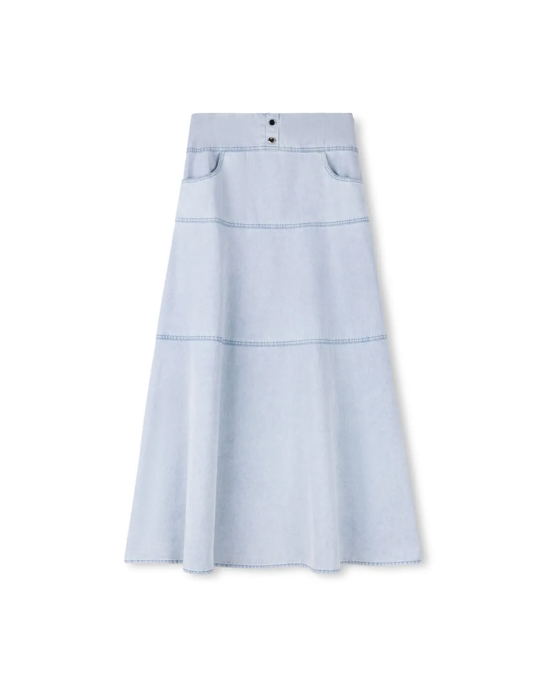 skirt midi tiered panels - light blue denim