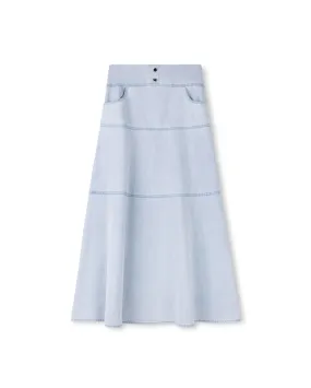 skirt midi tiered panels - light blue denim