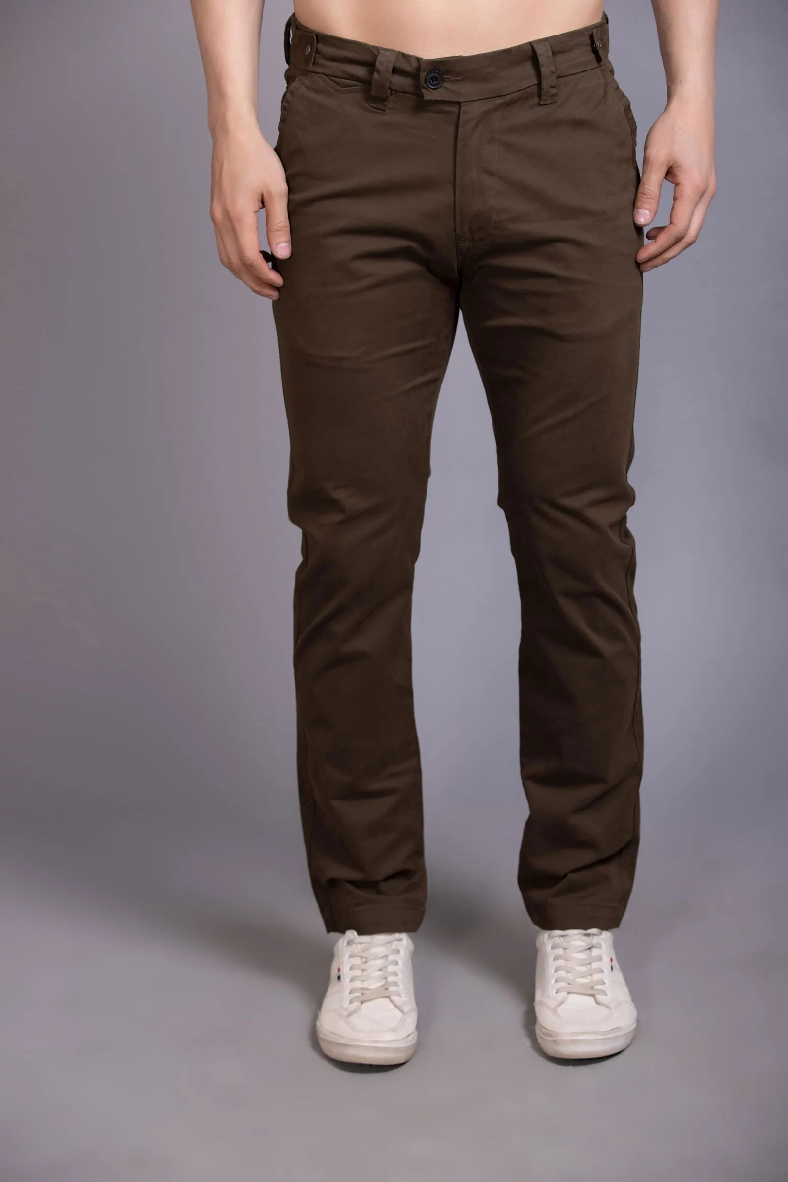Slim fit cotton chinos-Dark Brown