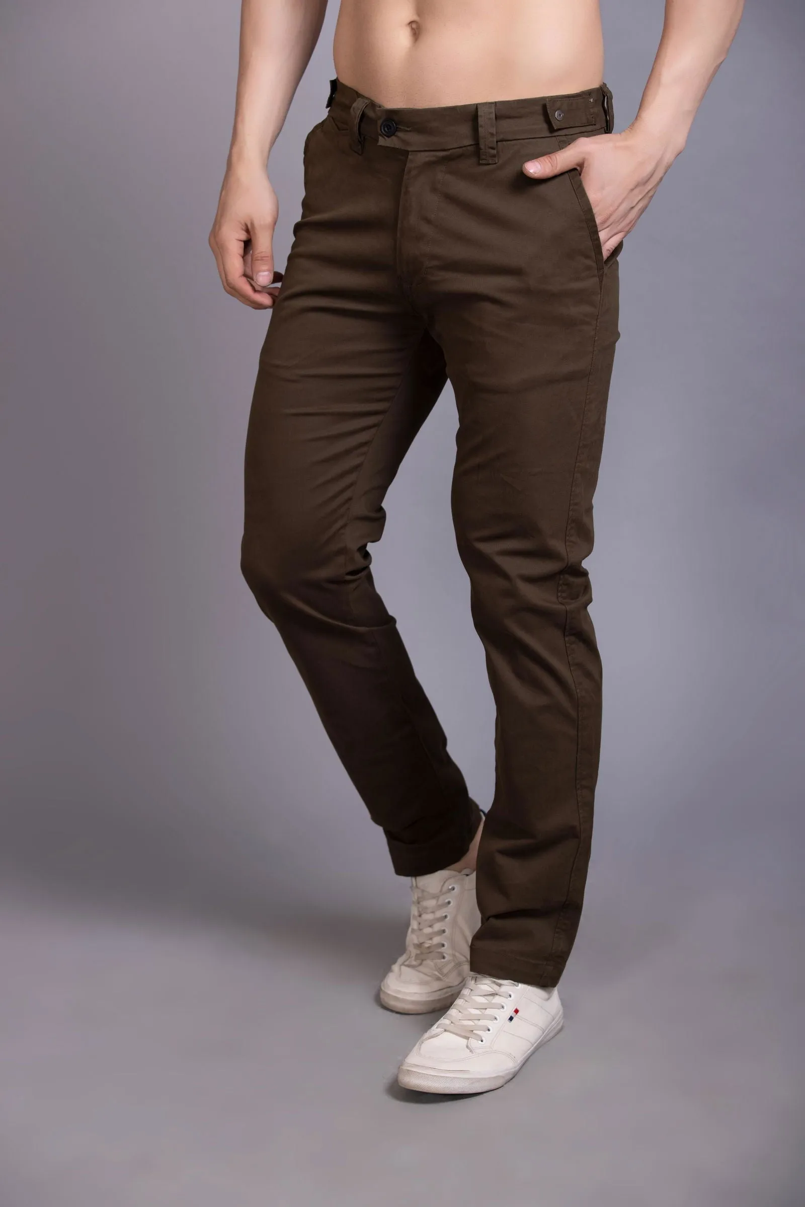 Slim fit cotton chinos-Dark Brown