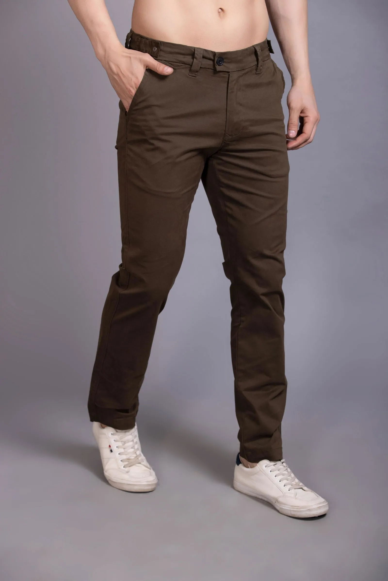 Slim fit cotton chinos-Dark Brown