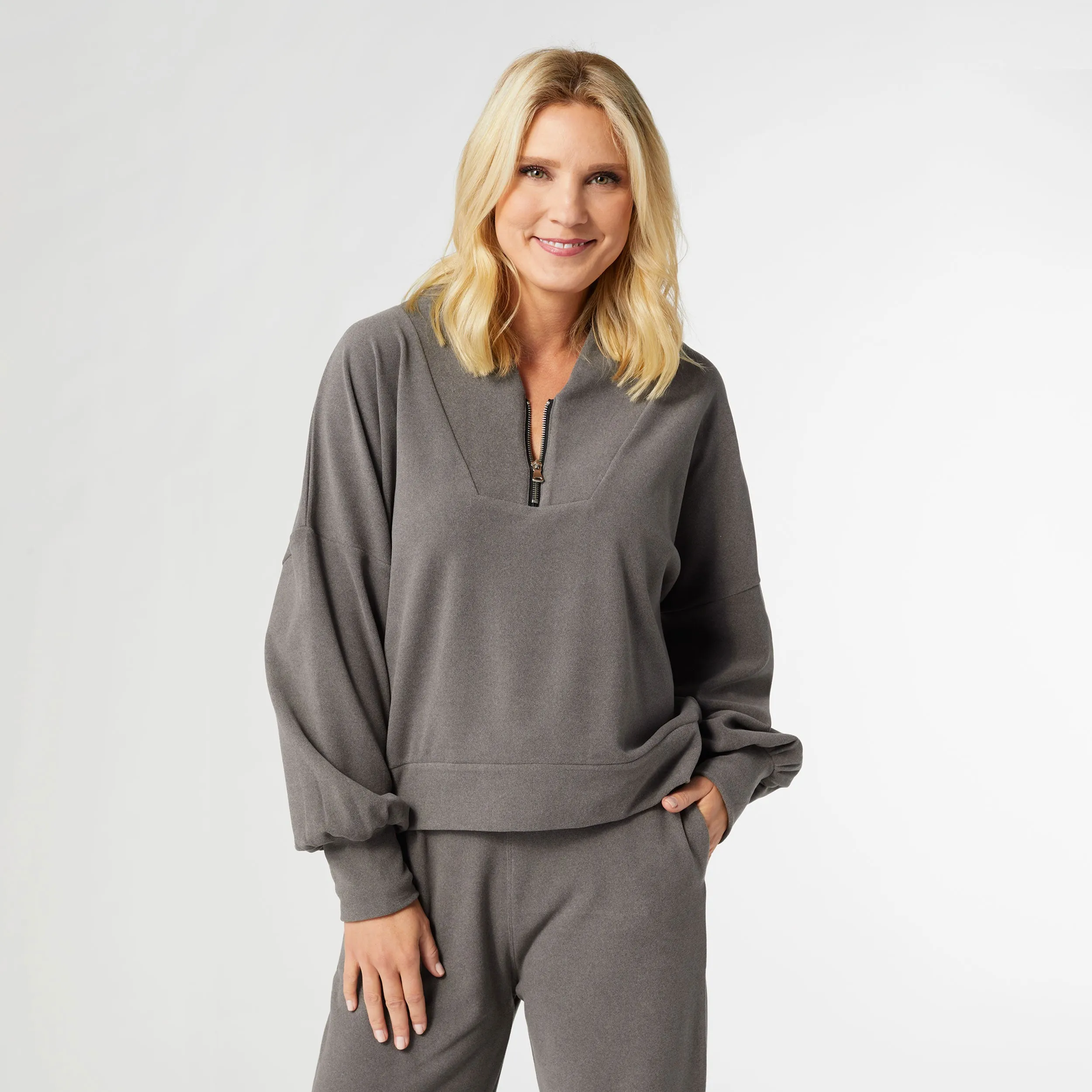 Smooth Zipper Pullover - Charcoal - Final Sale